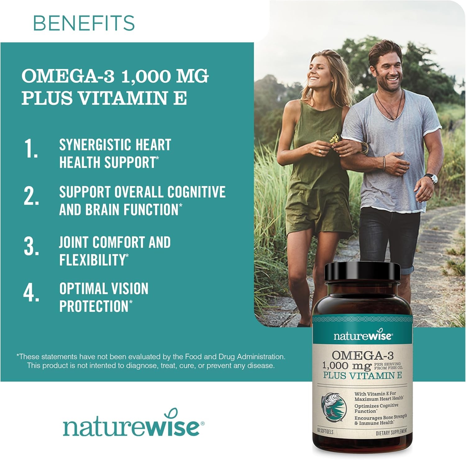 image:imageNatureWise 1000mg Omega 3 600mg EPA 400mg DHA with Vitamin E 180ct amp Vitamin B Complex for Women and Men 150 Softgels5Month Supply