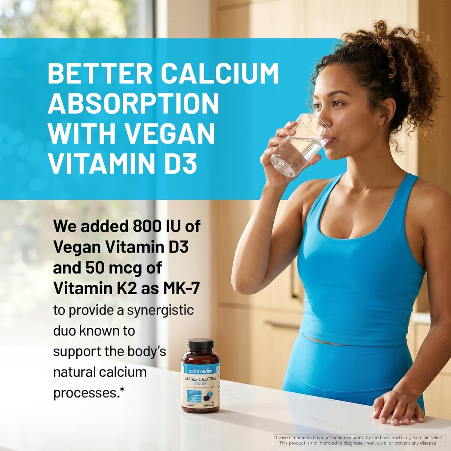 image:imageNatureWise Algae Calcium Plus with Aquamin Calcium Magnesium Vitamin C D3 and K2 Vegan Algae Calcium Supplements for Women amp Men Bone Health Support NonGMO 120 Capsules60Day Supply