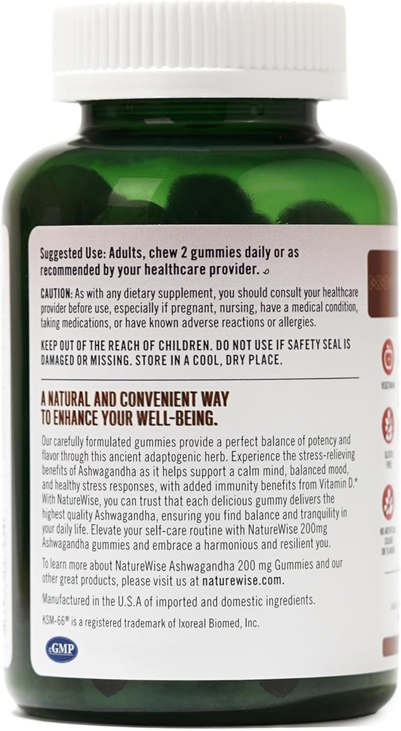 image:imageNatureWise Ashwagandha Gummies Strawberry Kiwi KSM66 with Vitamin D3 Calming Mood Support Vegetarian NonGMO Gelatin and Gluten Free 60 Count1Month Supply