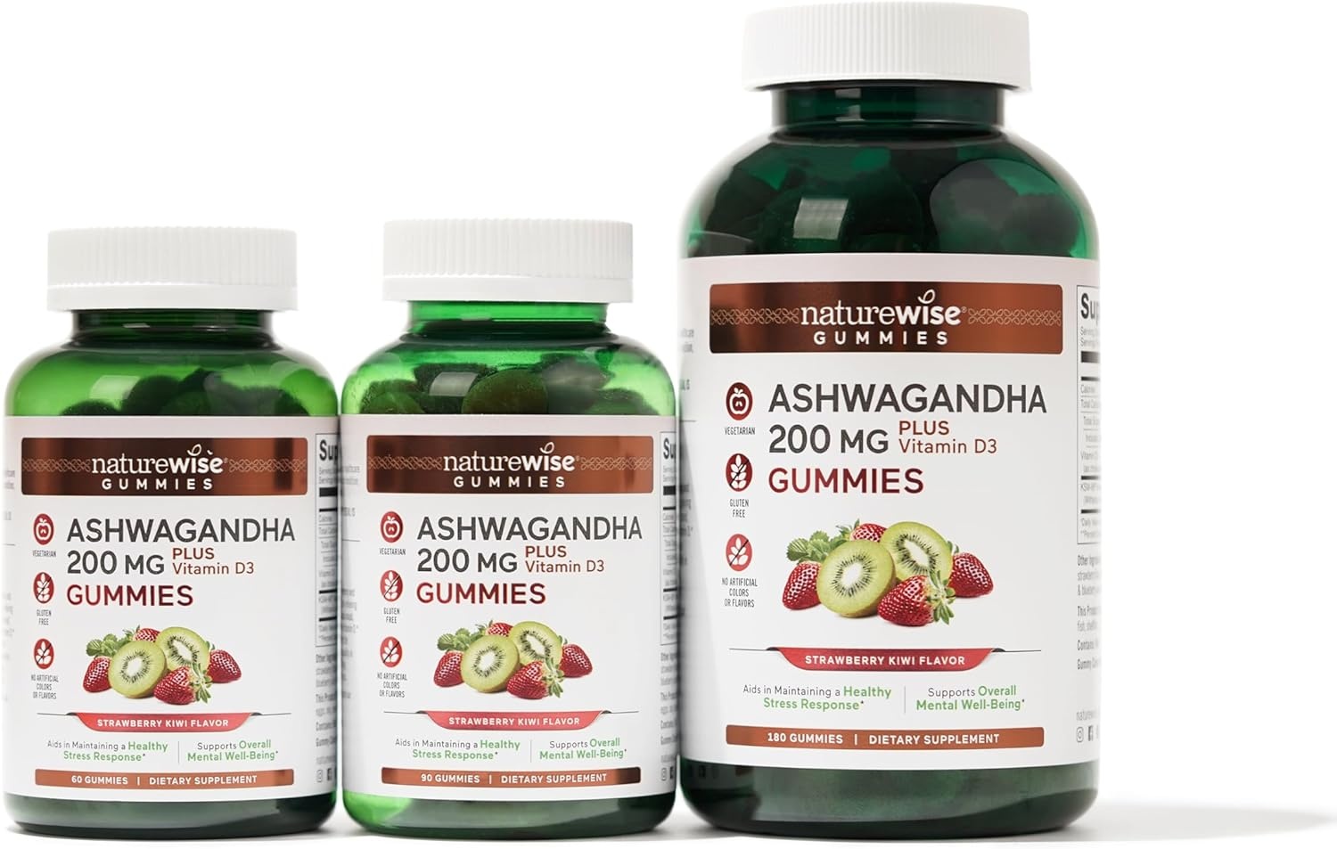 image:imageNatureWise Ashwagandha Gummies Strawberry Kiwi KSM66 with Vitamin D3 Calming Mood Support Vegetarian NonGMO Gelatin and Gluten Free 60 Count1Month Supply