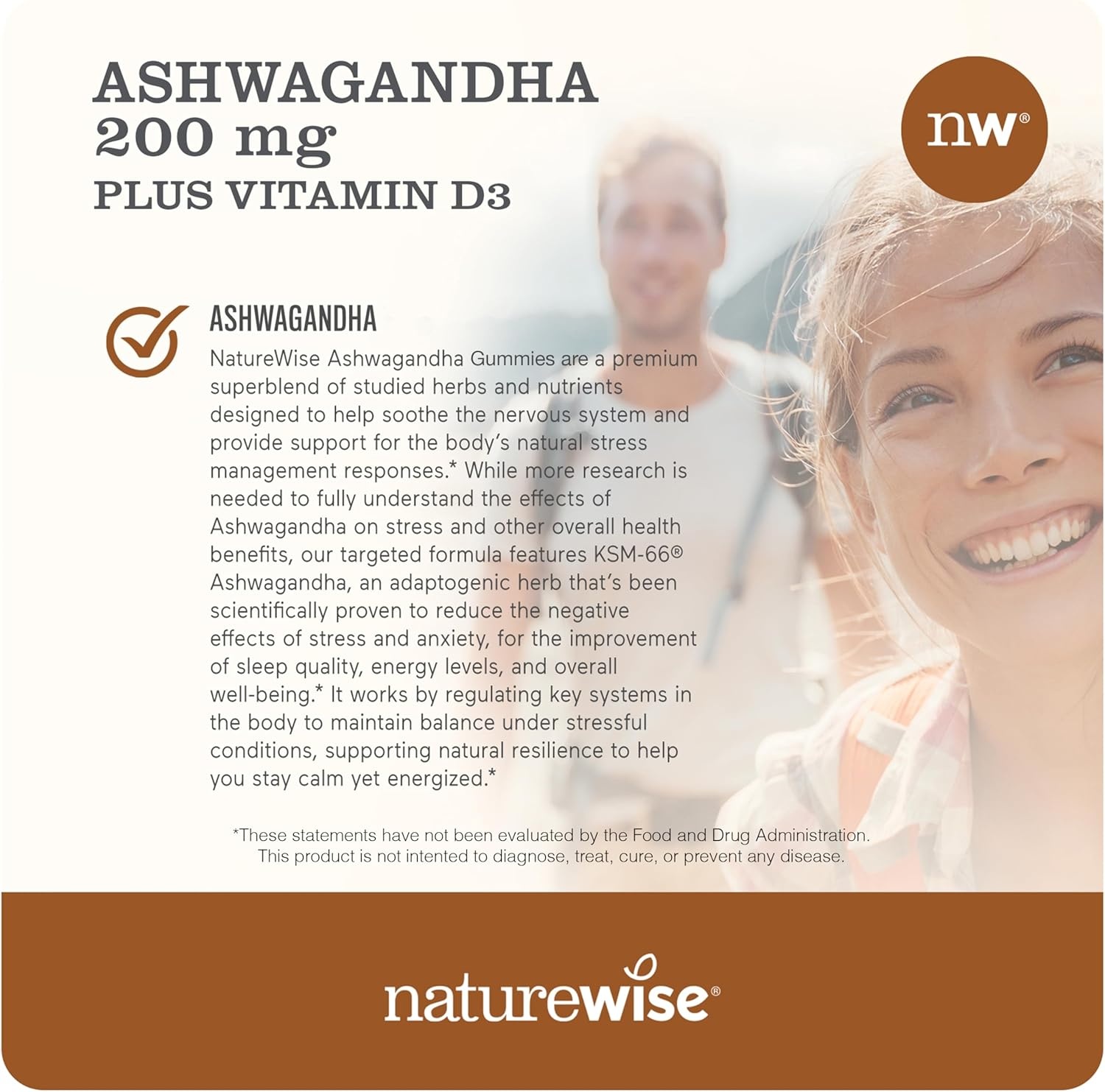 image:imageNatureWise Ashwagandha Gummies Strawberry Kiwi KSM66 with Vitamin D3 Calming Mood Support Vegetarian NonGMO Gelatin and Gluten Free 60 Count1Month Supply
