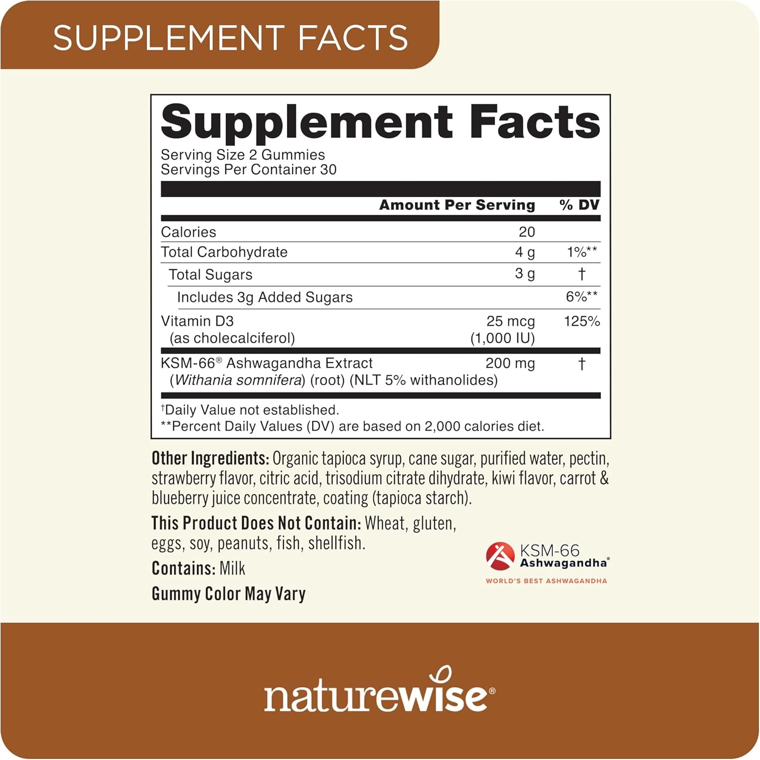 image:imageNatureWise Ashwagandha Gummies Strawberry Kiwi KSM66 with Vitamin D3 Calming Mood Support Vegetarian NonGMO Gelatin and Gluten Free 60 Count1Month Supply