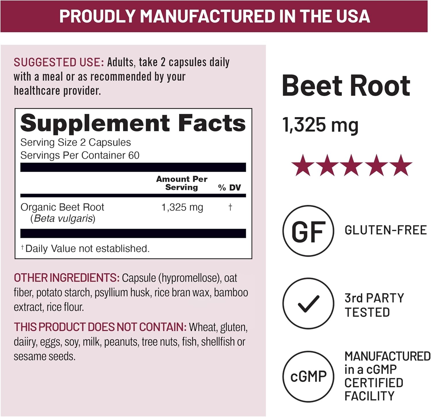 image:imageNatureWise Beet Root Capsules 1325mg with Organic Beetroot Nitric Oxide Booster for Circulation and Heart Health Support Vegan GlutenFree NonGMO 120 Capsules60 Day Supply120 Count Pack of 1