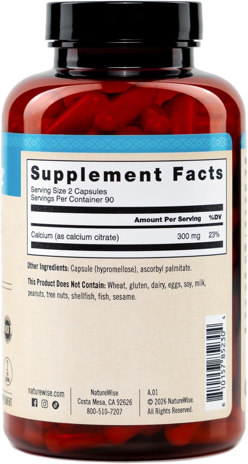 image:imageNatureWise Calcium Citrate 300mg Capsules Supplement for Bone Health Easy to Digest amp WellAbsorb Vegan NonGMO GlutenFree 60 Capsules30Day SupplyUnflavored