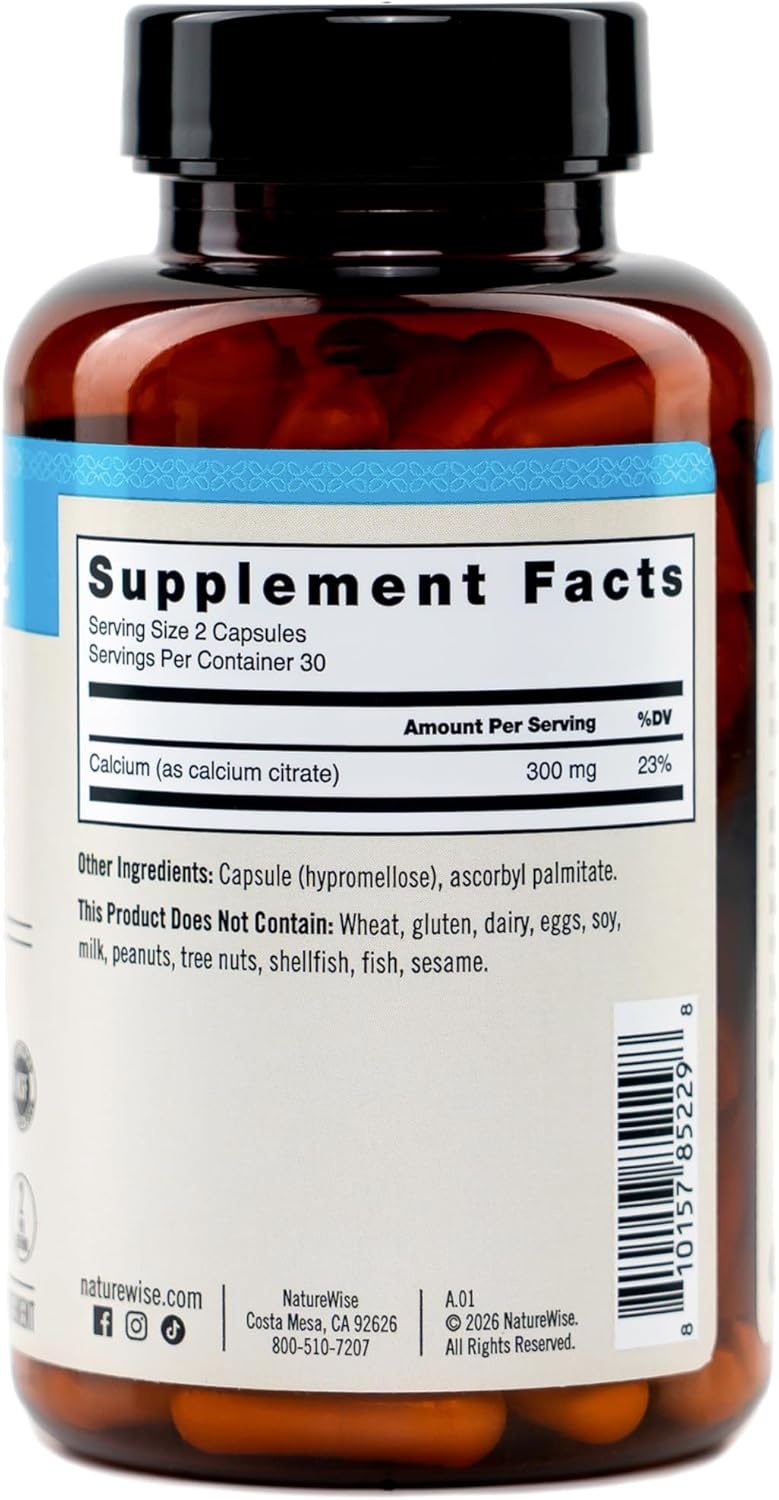 image:imageNatureWise Calcium Citrate 300mg Capsules Supplement for Bone Health Easy to Digest amp WellAbsorb Vegan NonGMO GlutenFree 60 Capsules30Day SupplyUnflavored