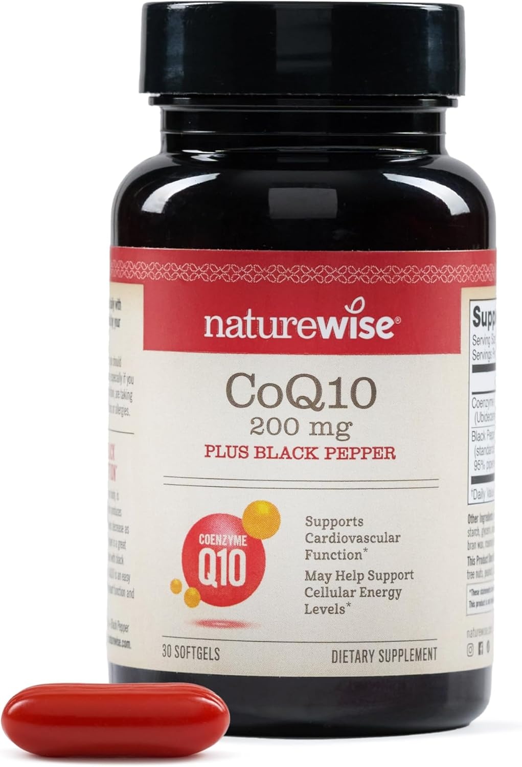image:imageNatureWise CoQ10 100mg Black Pepper Softgels High Absorption Coenzyme Q10 Black Pepper Antioxidant for Heart Health Cellular Energy Vegan NonGMO GlutenFree 30 Count30Day Supply30 Count Pack of 1