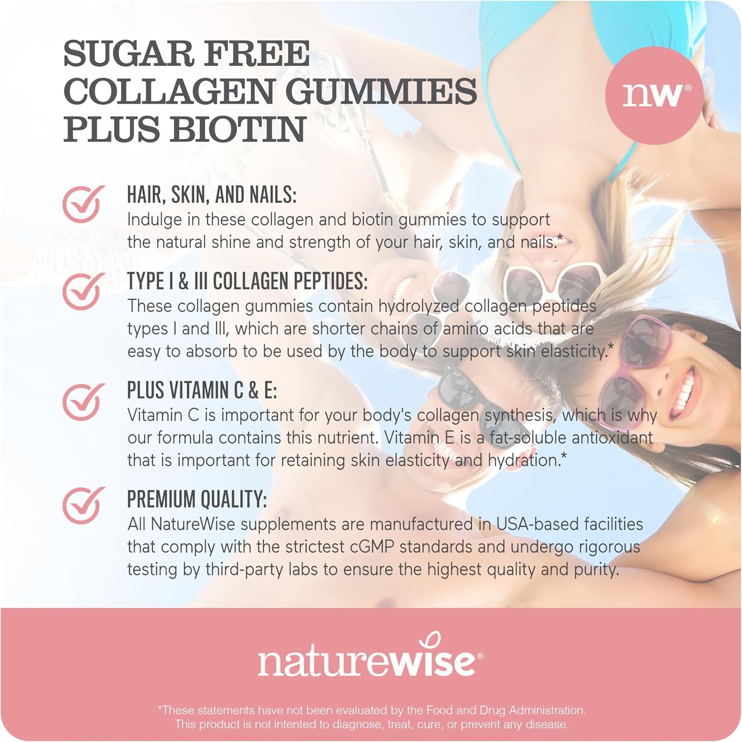image:imageNatureWise Collagen Gummies SugarFree Hydrolyzed Collagen Gummies Type 1 amp 3 Peptides for Women Biotin Vitamin C E amp Zinc for Hair Skin and Nails Support 60 Count1Month Supply