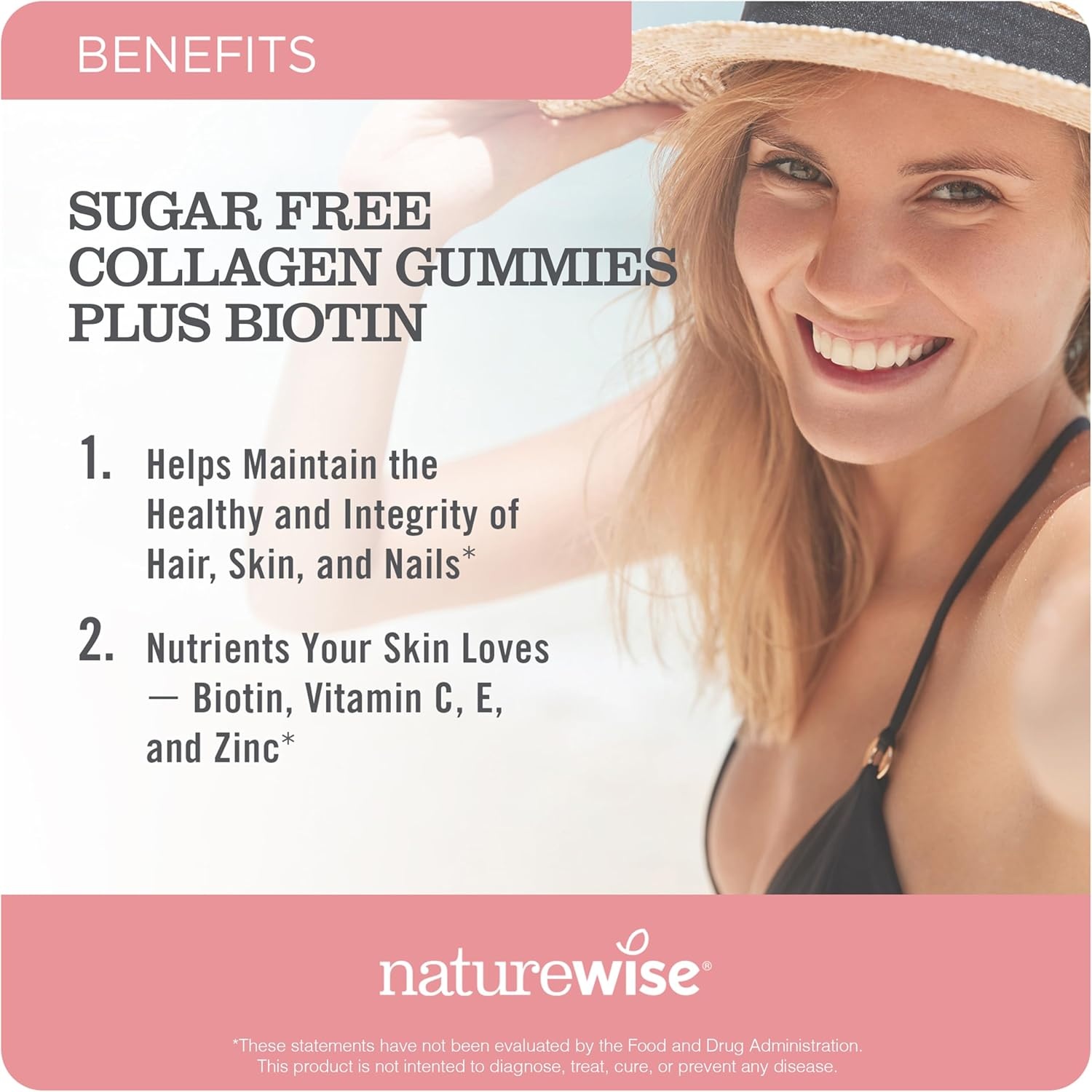 image:imageNatureWise Collagen Gummies SugarFree Hydrolyzed Collagen Gummies Type 1 amp 3 Peptides for Women Biotin Vitamin C E amp Zinc for Hair Skin and Nails Support 60 Count1Month Supply