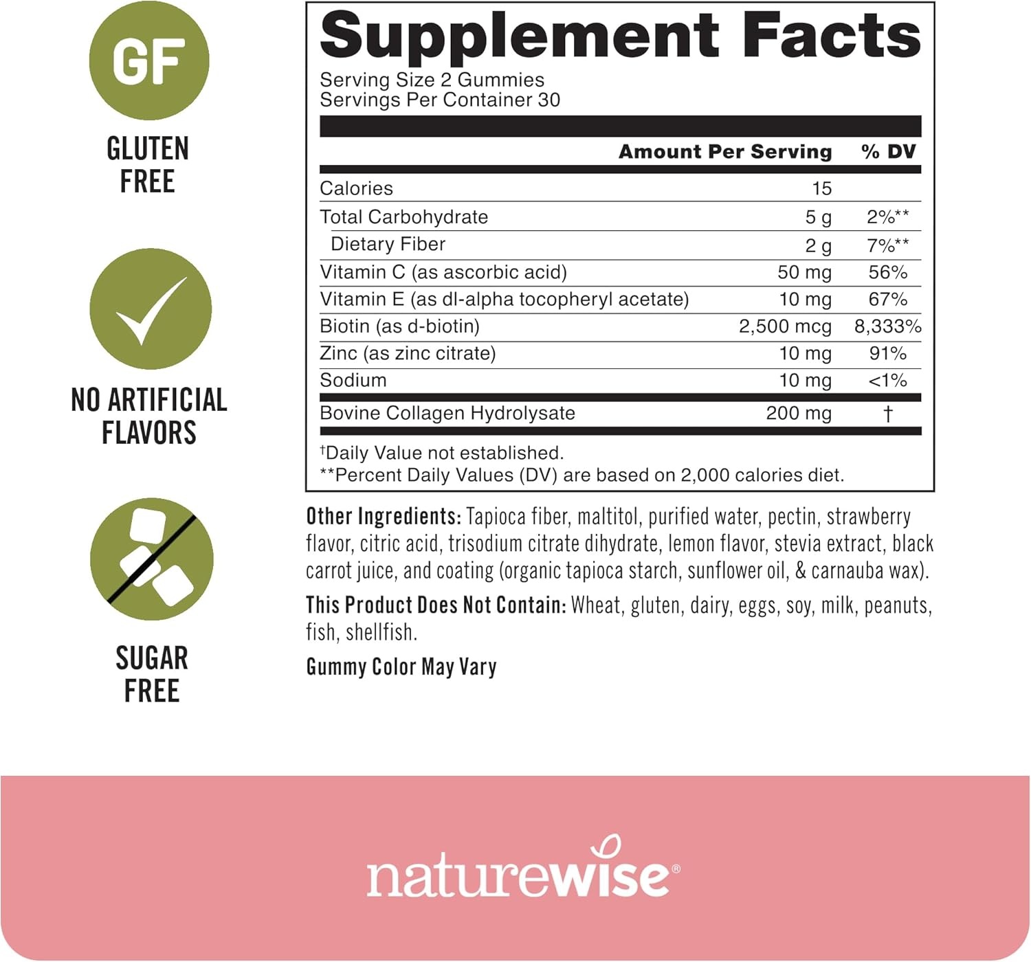 image:imageNatureWise Collagen Gummies SugarFree Hydrolyzed Collagen Gummies Type 1 amp 3 Peptides for Women Biotin Vitamin C E amp Zinc for Hair Skin and Nails Support 60 Count1Month Supply