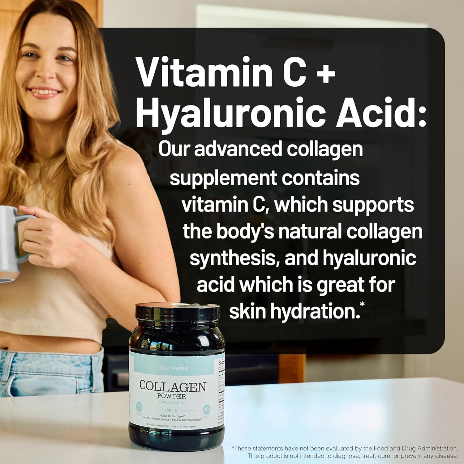 image:imageNatureWise Collagen Peptides Powder with Hyaluronic Acid and Vitamin C Unflavored Collagen Peptides for Women amp Men Type I amp III for Hair Skin amp Nails Sugar Gluten amp Dairy Free 30 Servings271 Pound Pack of 1
