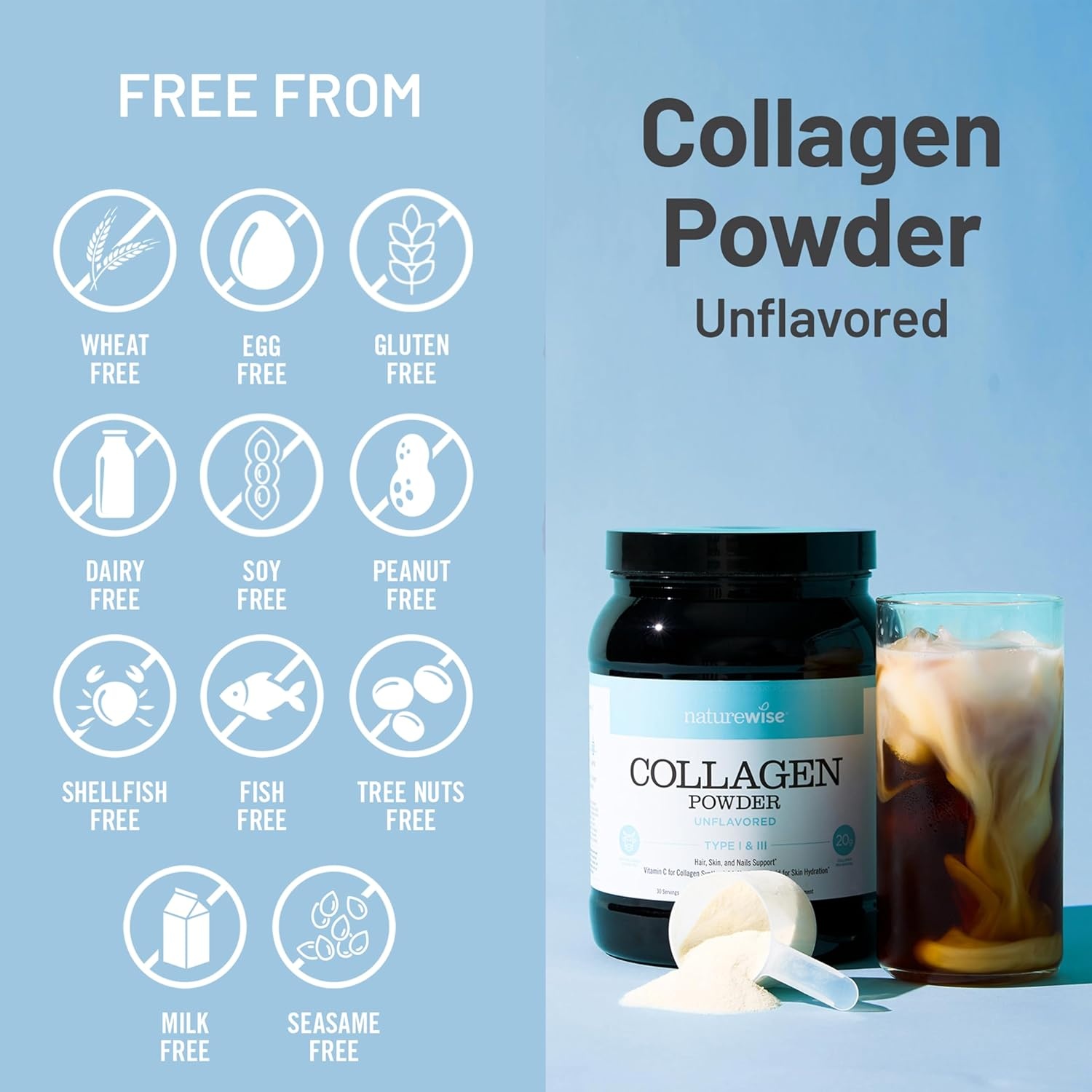 image:imageNatureWise Collagen Peptides Powder with Hyaluronic Acid and Vitamin C Unflavored Collagen Peptides for Women amp Men Type I amp III for Hair Skin amp Nails Sugar Gluten amp Dairy Free 30 Servings136 Pound Pack of 1