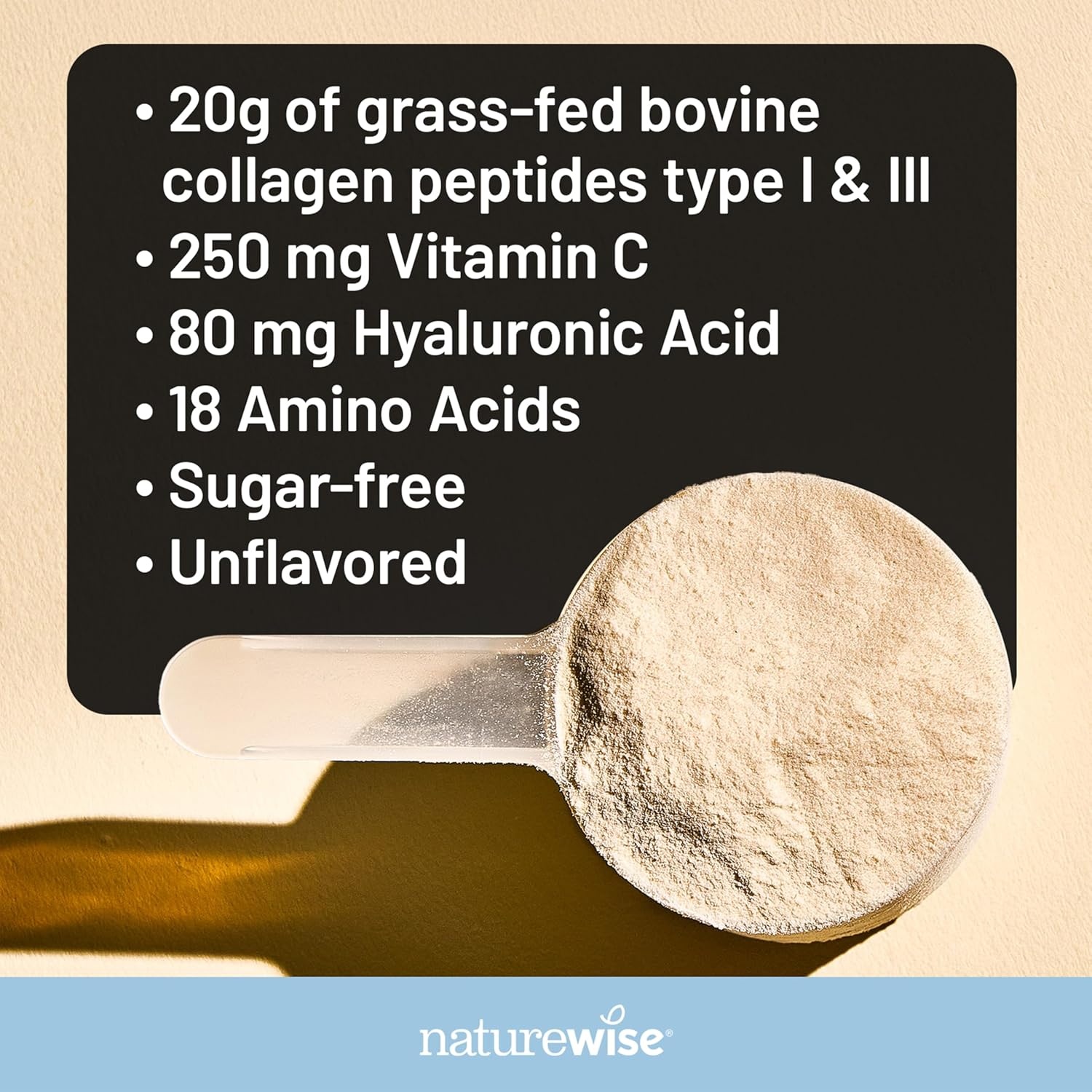 image:imageNatureWise Collagen Peptides Powder with Hyaluronic Acid and Vitamin C Unflavored Collagen Peptides for Women amp Men Type I amp III for Hair Skin amp Nails Sugar Gluten amp Dairy Free 30 Servings136 Pound Pack of 1