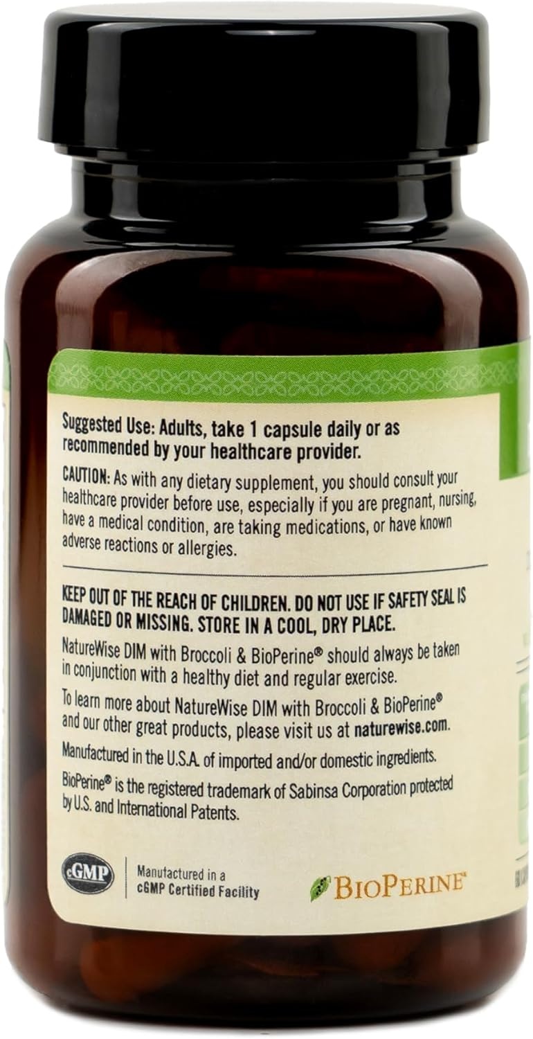 image:imageNatureWise DIM Diindolylmethane 200mg Broccoli amp BioPerine Black Pepper Extract DIM Supplement for Women amp Men Hormone amp Estrogen Support Vegan USA Manufactured 60 Capsules60Day Supply