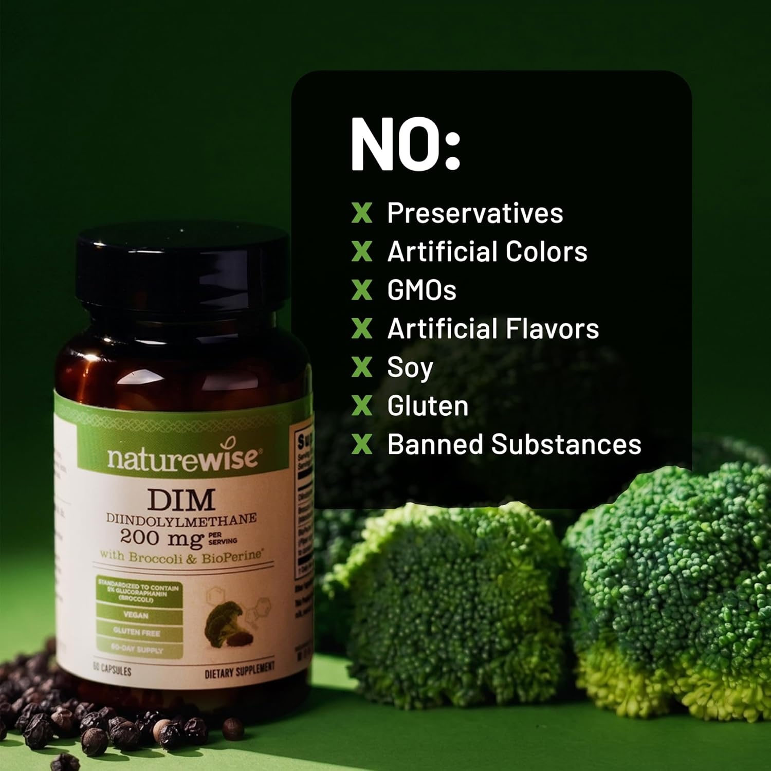image:imageNatureWise DIM Diindolylmethane 200mg Broccoli amp BioPerine Black Pepper Extract DIM Supplement for Women amp Men Hormone amp Estrogen Support Vegan USA Manufactured 60 Capsules60Day Supply