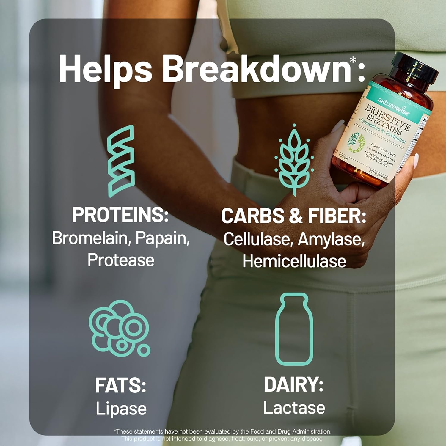 image:imageNatureWise Digestive Enzymes Multi Enzymes with Probiotics Prebiotics Post Mealtime Comfort amp Bloating Support Aids Digestion and Gut Health SoyFree NonGMO 60 Capsules1Month Supply