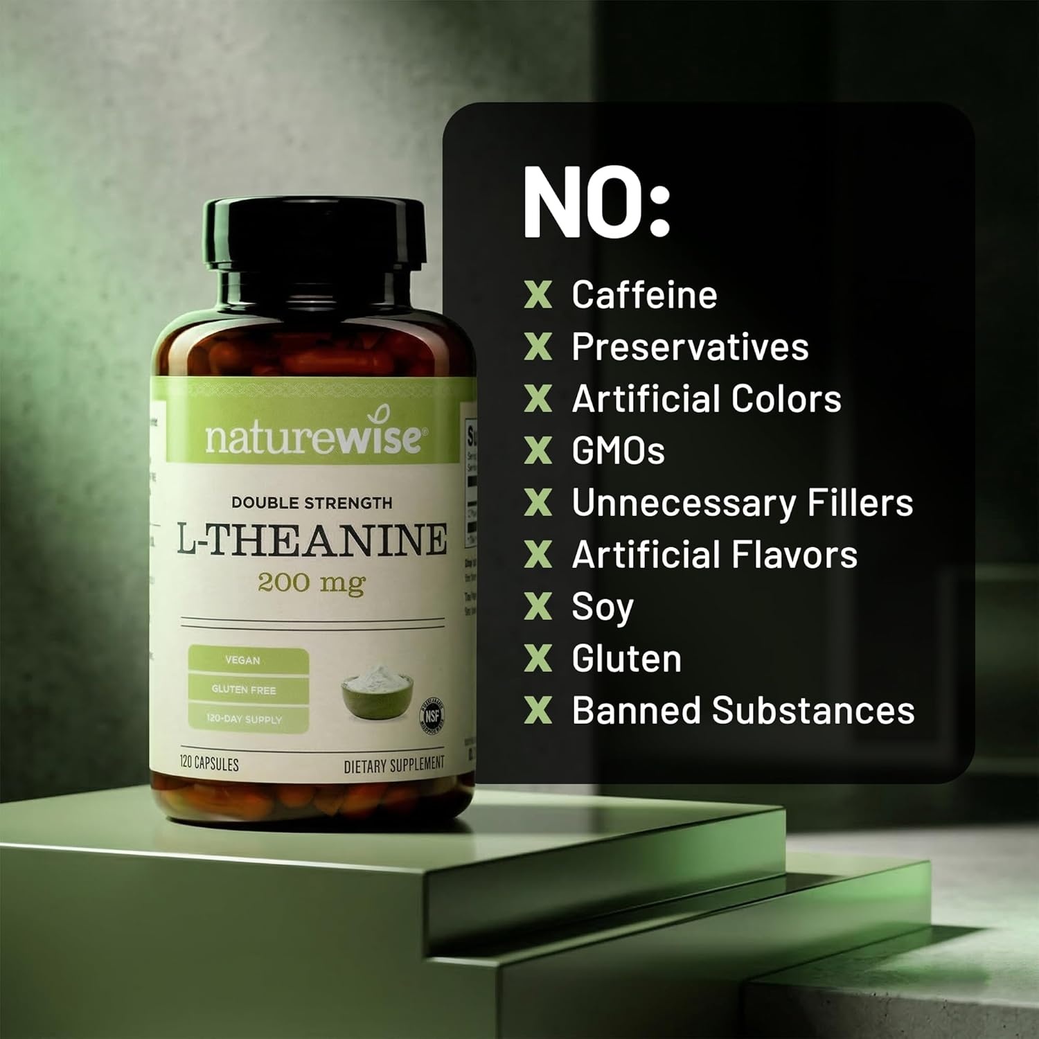 image:imageNatureWise Double Strength LTheanine 200mg Vegan L Theanine Supplement for Relaxation Sleep Support NSF GlutenFree Certified NonGMO USA Manufactured 120 Capsules120 Day Supply
