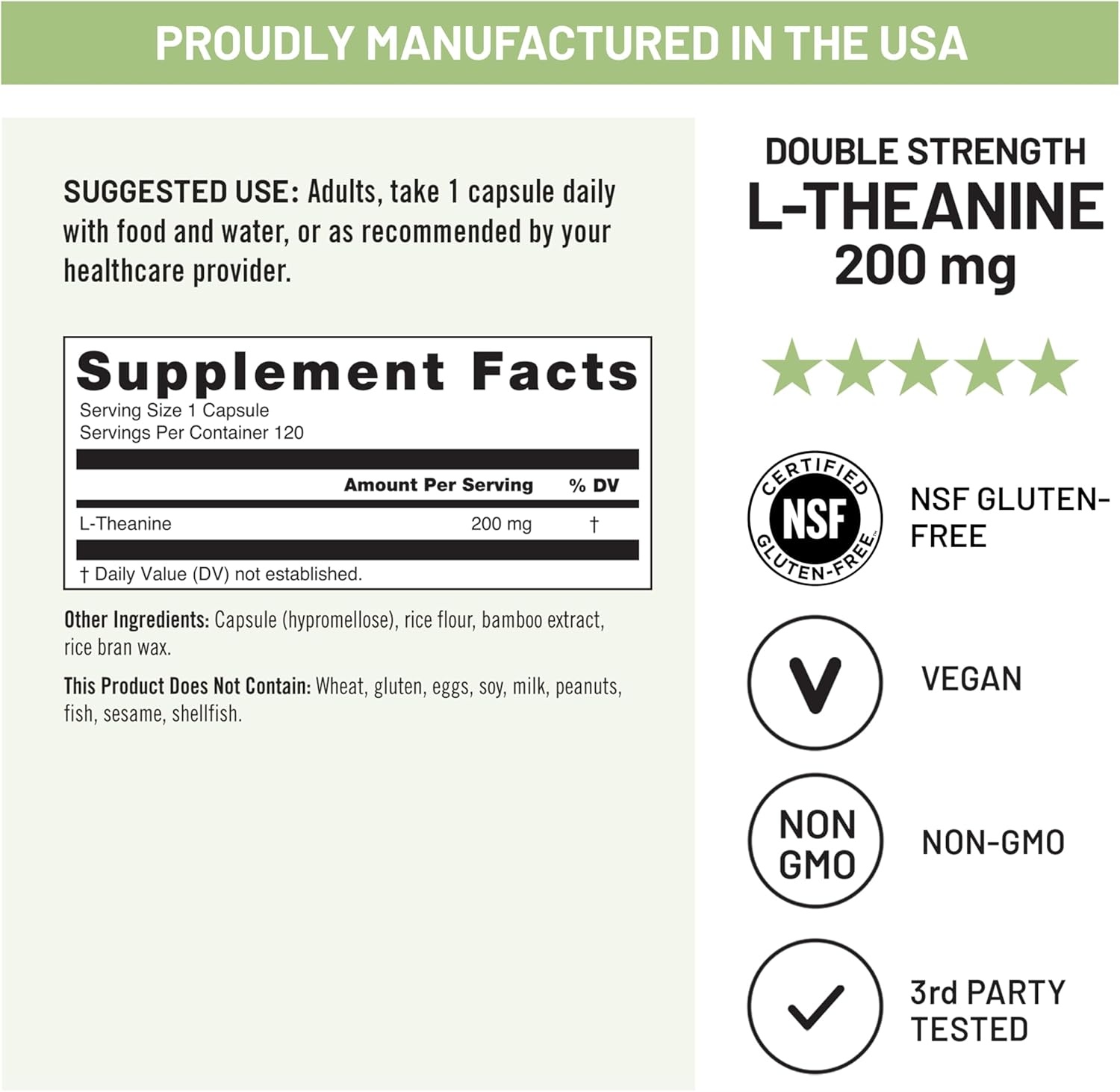 image:imageNatureWise Double Strength LTheanine 200mg Vegan L Theanine Supplement for Relaxation Sleep Support NSF GlutenFree Certified NonGMO USA Manufactured 120 Capsules120 Day Supply