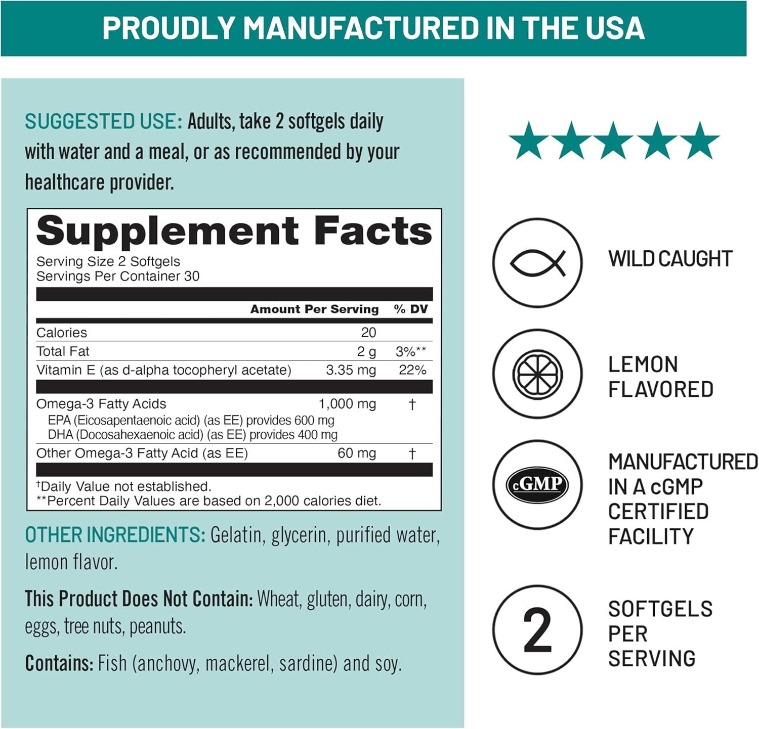 image:imageNatureWise ExtraStrength Omega 3 Fish Oil Supplement 1000mg per Serving 600 EPA amp 400 DHA and Vitamin E Sustainably Sourced Fish Oil Lemon Flavor 60 Softgels1Month Supply60 Count Pack of 1