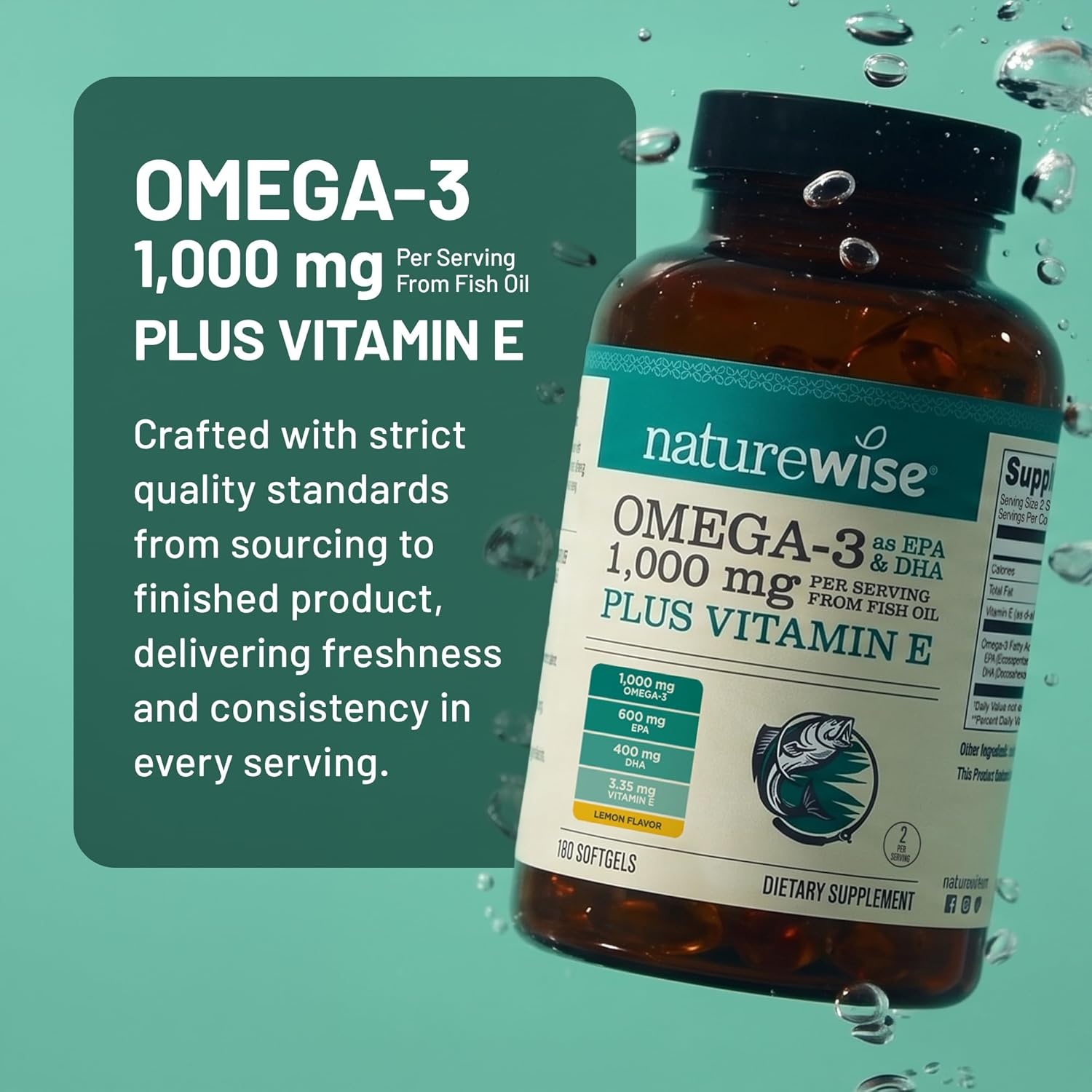 image:imageNatureWise ExtraStrength Omega 3 Fish Oil Supplement 1000mg per Serving 600 EPA amp 400 DHA and Vitamin E Sustainably Sourced Fish Oil Lemon Flavor 60 Softgels1Month Supply60 Count Pack of 1