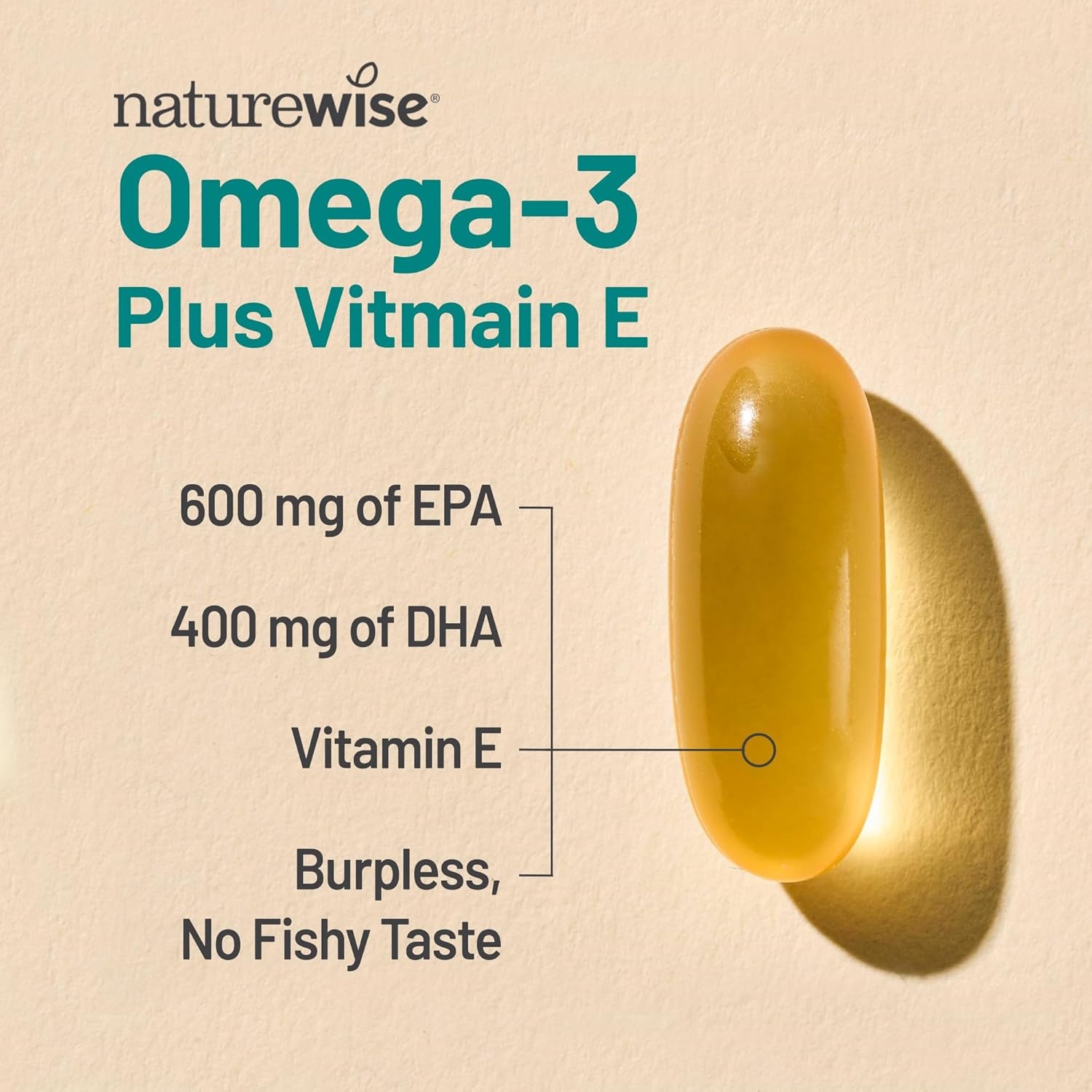 image:imageNatureWise ExtraStrength Omega 3 Fish Oil Supplement 1000mg per Serving 600 EPA amp 400 DHA and Vitamin E Sustainably Sourced Fish Oil Lemon Flavor 60 Softgels1Month Supply60 Count Pack of 1