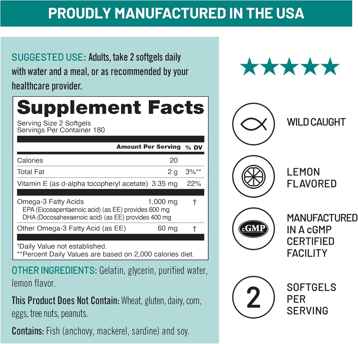 image:imageNatureWise ExtraStrength Omega 3 Fish Oil Supplement 1000mg per Serving 600 EPA amp 400 DHA and Vitamin E Sustainably Sourced Fish Oil Lemon Flavor 60 Softgels1Month Supply360 Count Pack of 1