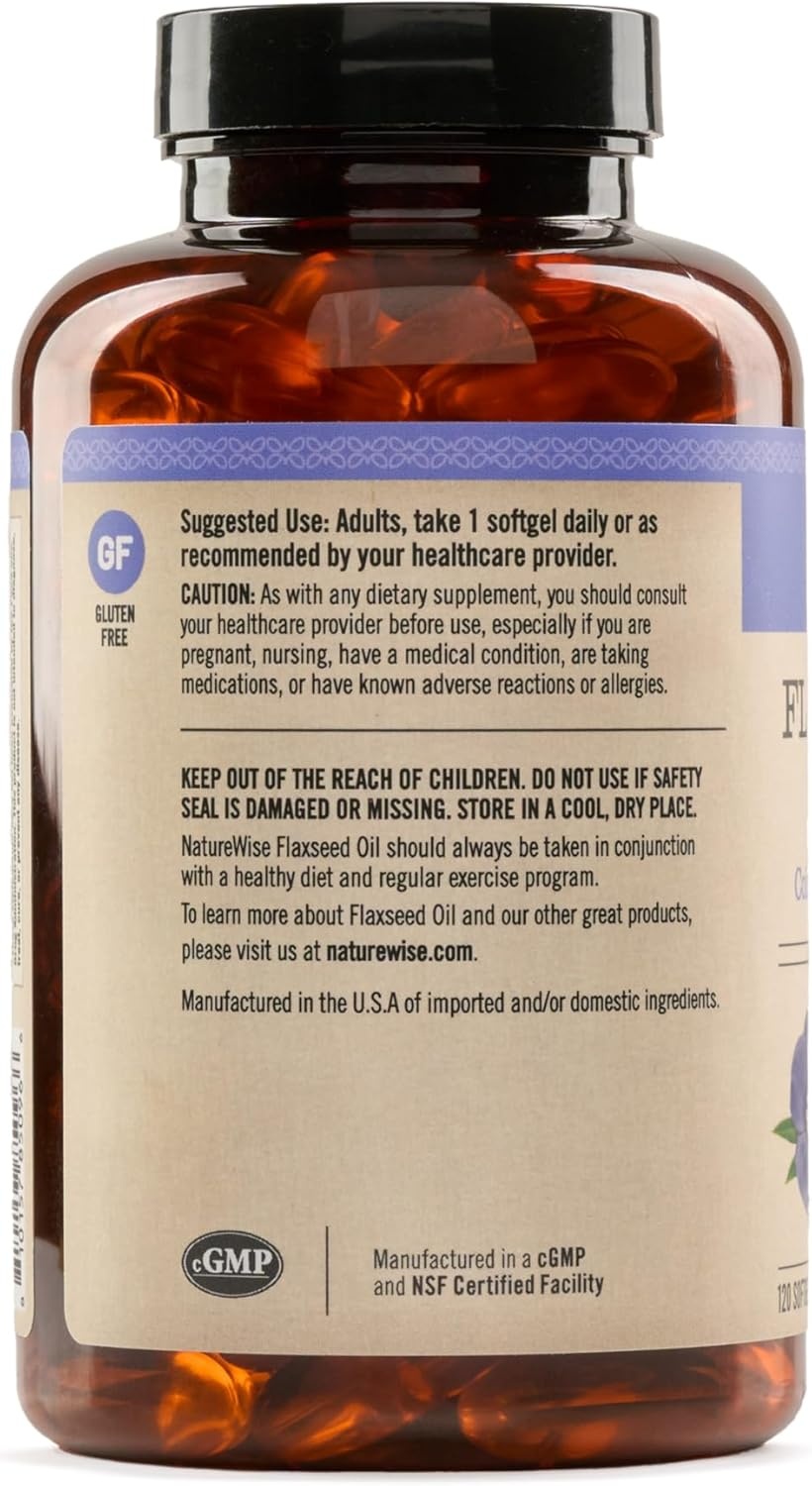 image:imageNatureWise Flaxseed Oil 1400 mg Fish Free High Potency Omega 3 with 812 mg ALA Plant Based Omega 3 6 9 Supplement Organic Cold Pressed NonGMO 120 Softgels120Day Supply