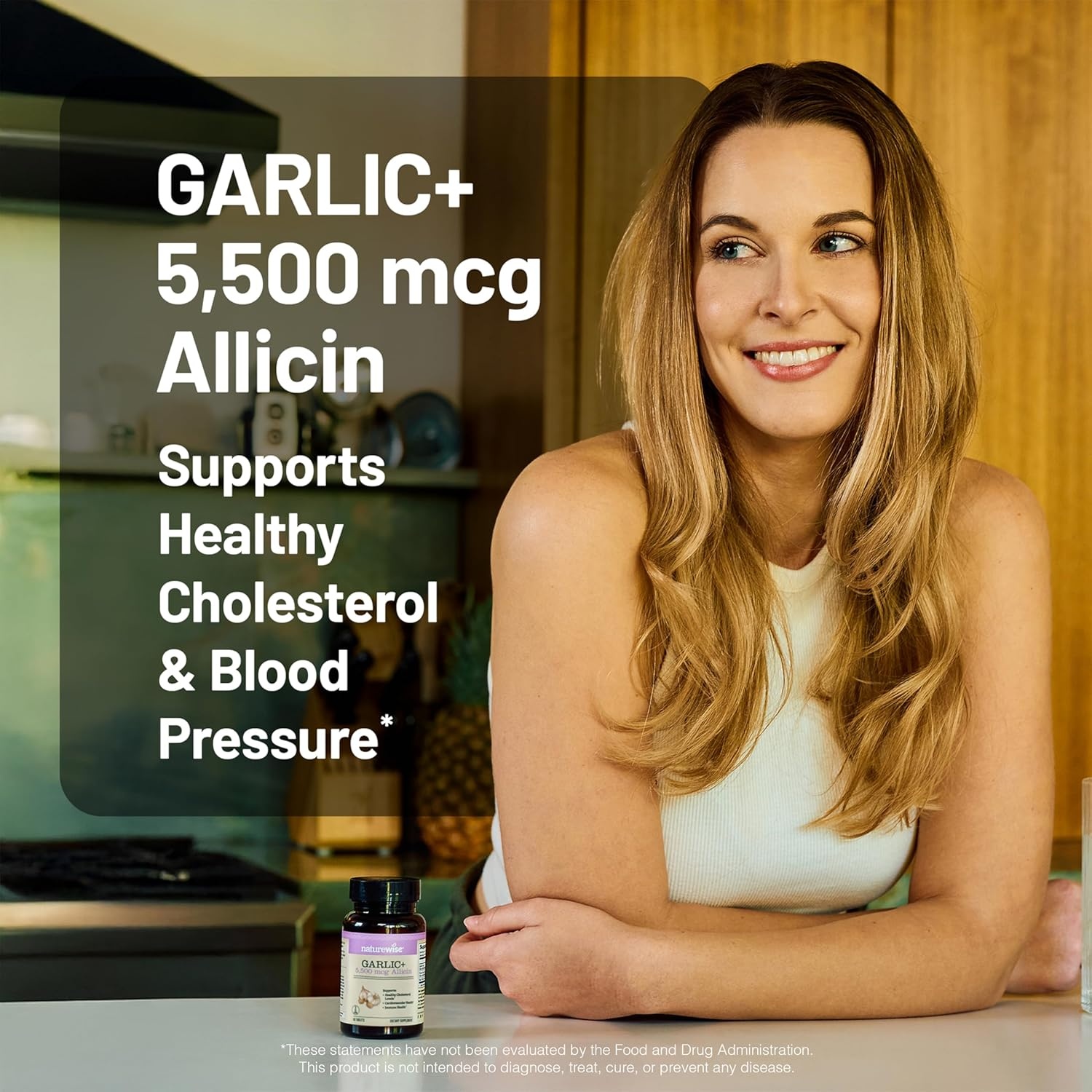 image:imageNatureWise Garlic Extract 5500 mcg Allicin Supplement Healthy Cholesterol amp Blood Pressure Formula Vitamins B amp C Vegan Tablets wEnteric Coating NonGMO GlutenFree 60 Count 30Day Supply