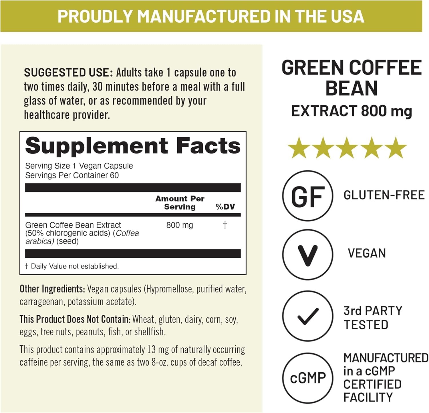 image:imageNatureWise Green Coffee Bean Extract 800mg with 50 Chlorogenic Acids Support for Weight Goals Energy and Antioxidants Vegan NonGMO 60 Capsules1Month SupplyGreen Coffee Bean