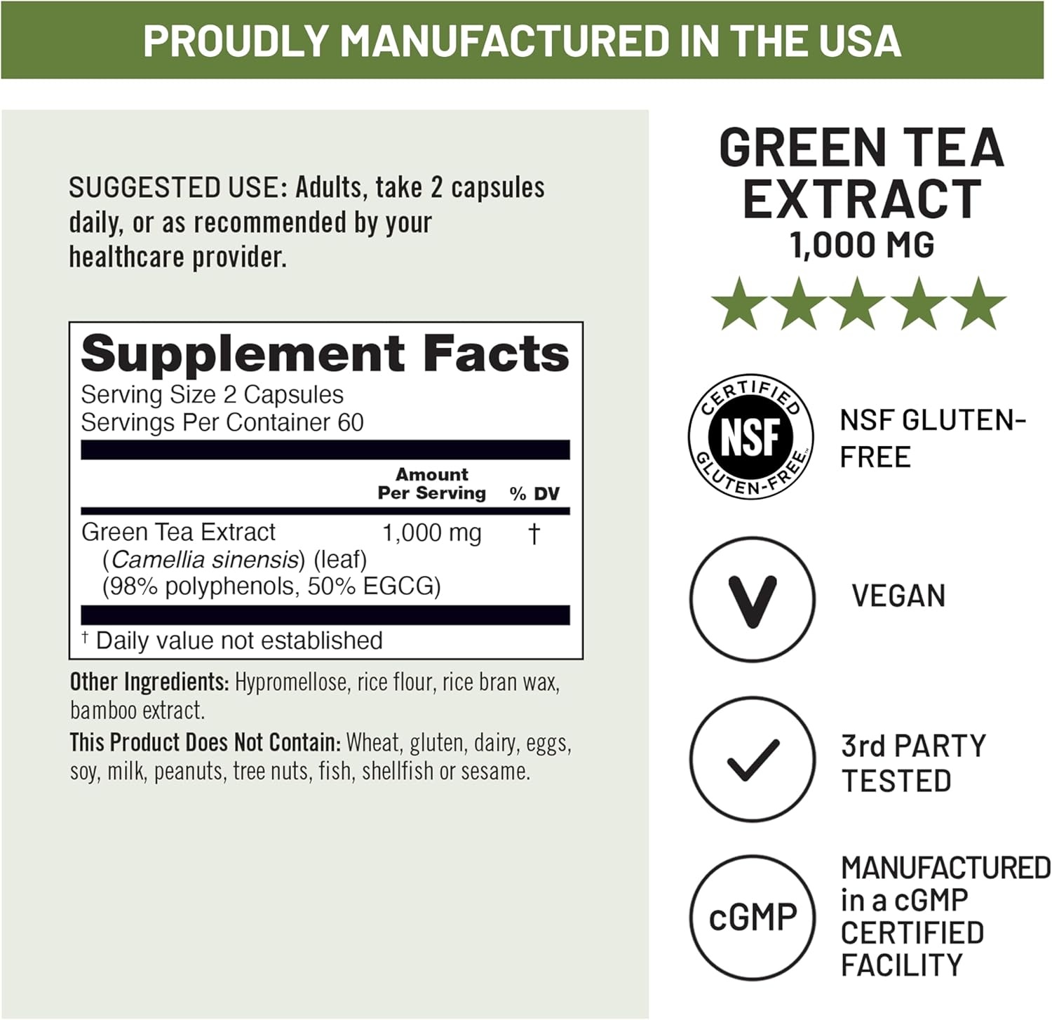 image:imageNatureWise Green Tea Extract Capsules 1000 mg 50 EGCG amp 98 Polyphenols Extra Strength Green Tea Pills Antioxidants for Heart Health amp Energy Vegan NonGMO 60 Count30Day Supply120 Count Pack of 1