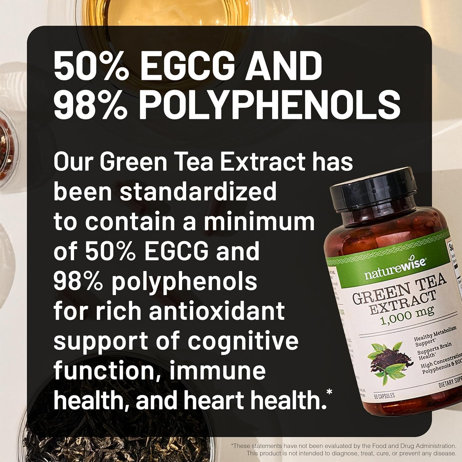 image:imageNatureWise Green Tea Extract Capsules 1000 mg 50 EGCG amp 98 Polyphenols Extra Strength Green Tea Pills Antioxidants for Heart Health amp Energy Vegan NonGMO 60 Count30Day Supply120 Count Pack of 1