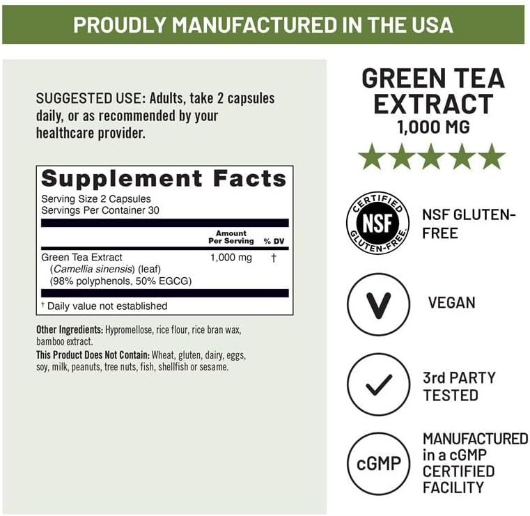 image:imageNatureWise Green Tea Extract Capsules 1000 mg 50 EGCG amp 98 Polyphenols Extra Strength Green Tea Pills Antioxidants for Heart Health amp Energy Vegan NonGMO 60 Count30Day Supply60 Count Pack of 1