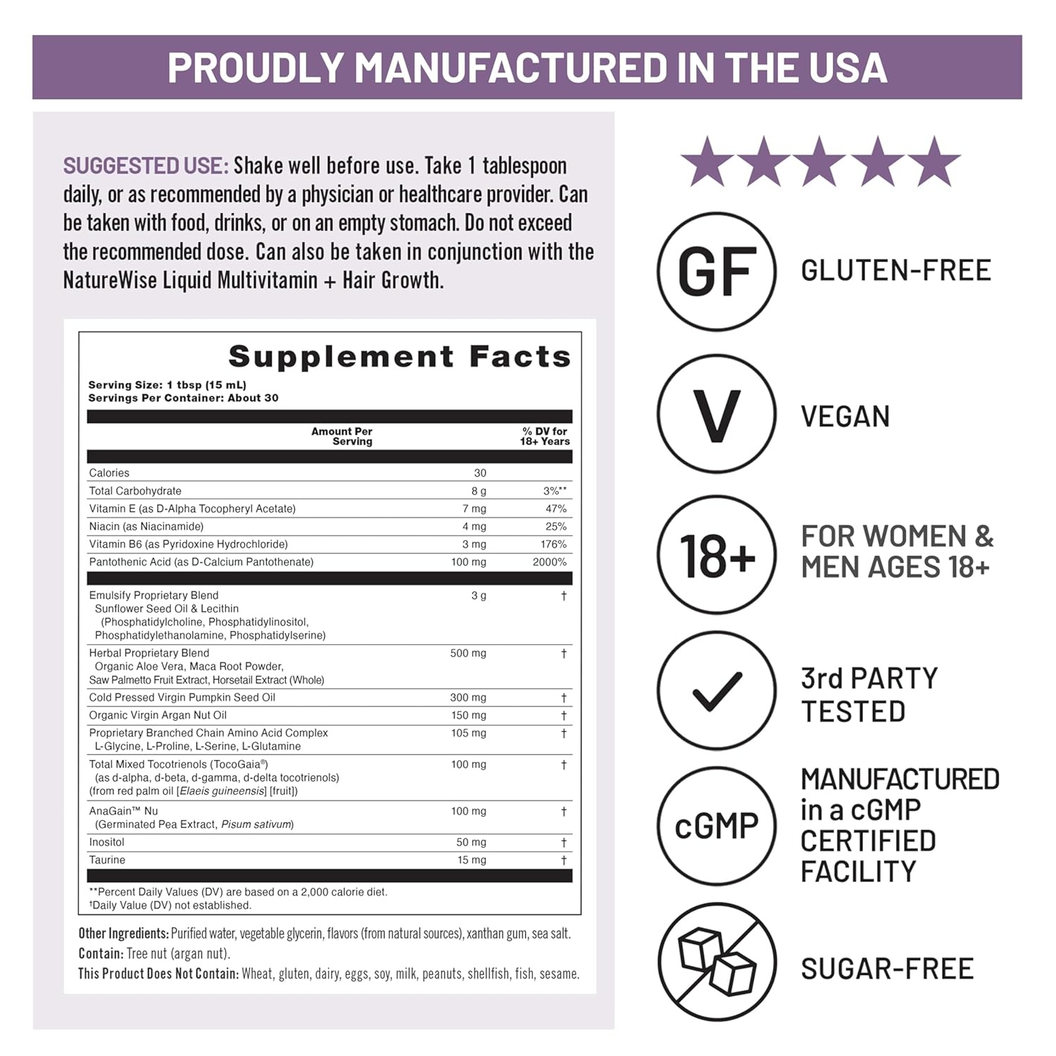 image:imageNatureWise Hair Growth Plus Hair Growth Supplements Women amp Men With Clinically Tested AnaGain Nu No Biotin Sugar Free amp Vegan Pistachio Caramel Flavor 15 Fl Oz 30 Day Supply