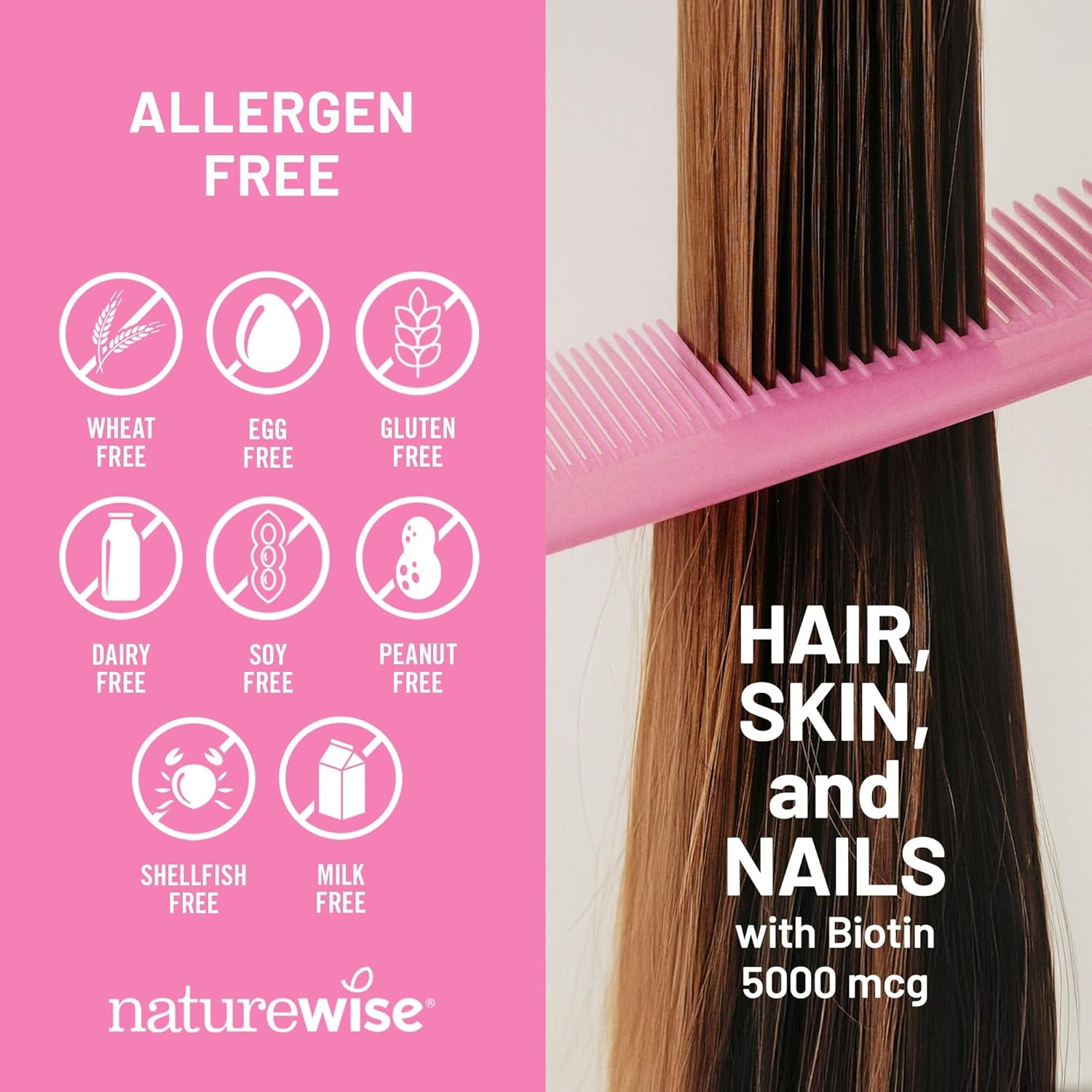 image:imageNatureWise Hair Skin and Nails Vitamin Biotin 5000mcg wHyaluronic Acid Collagen for Women with C B Complex D3 A E Iron NonGMO Gluten Free 150 Softgels50Day Supply270 Count Pack of 1