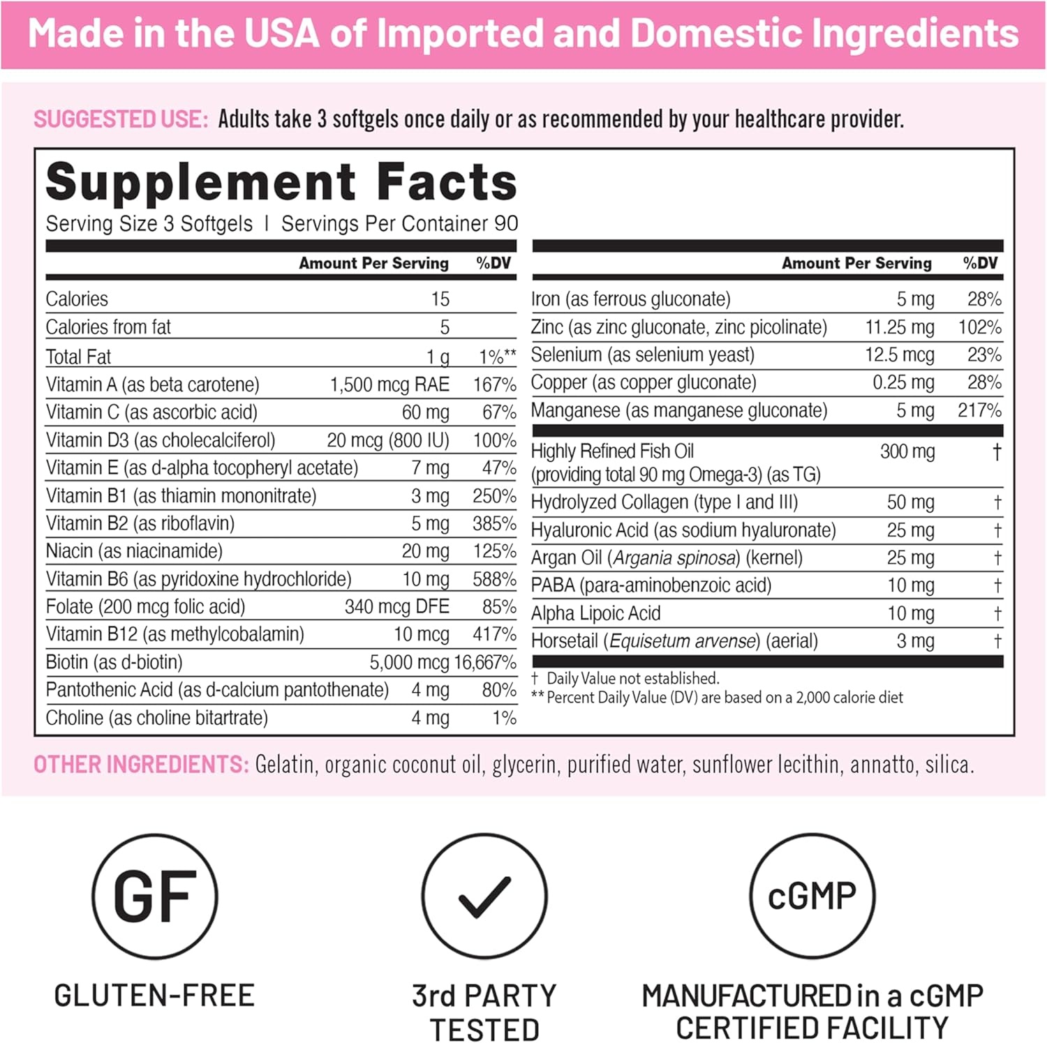 image:imageNatureWise Hair Skin and Nails Vitamin Biotin 5000mcg wHyaluronic Acid Collagen for Women with C B Complex D3 A E Iron NonGMO Gluten Free 150 Softgels50Day Supply270 Count Pack of 1