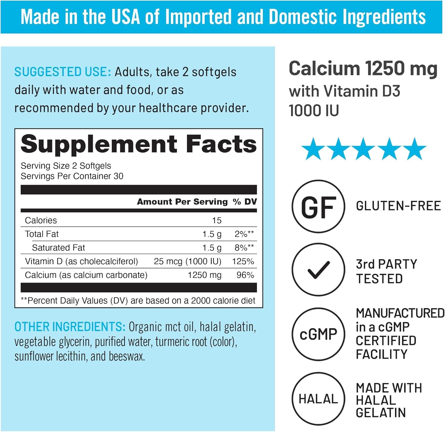 image:imageNatureWise HighPurity AllNatural Calcium 1250mg Vitamin D3 1000IU Organic MCT Coconut Oil Pregnancy Safe NonGMO Absorption Friendly Gluten Free 60 Softgels30Day SupplyUnflavored