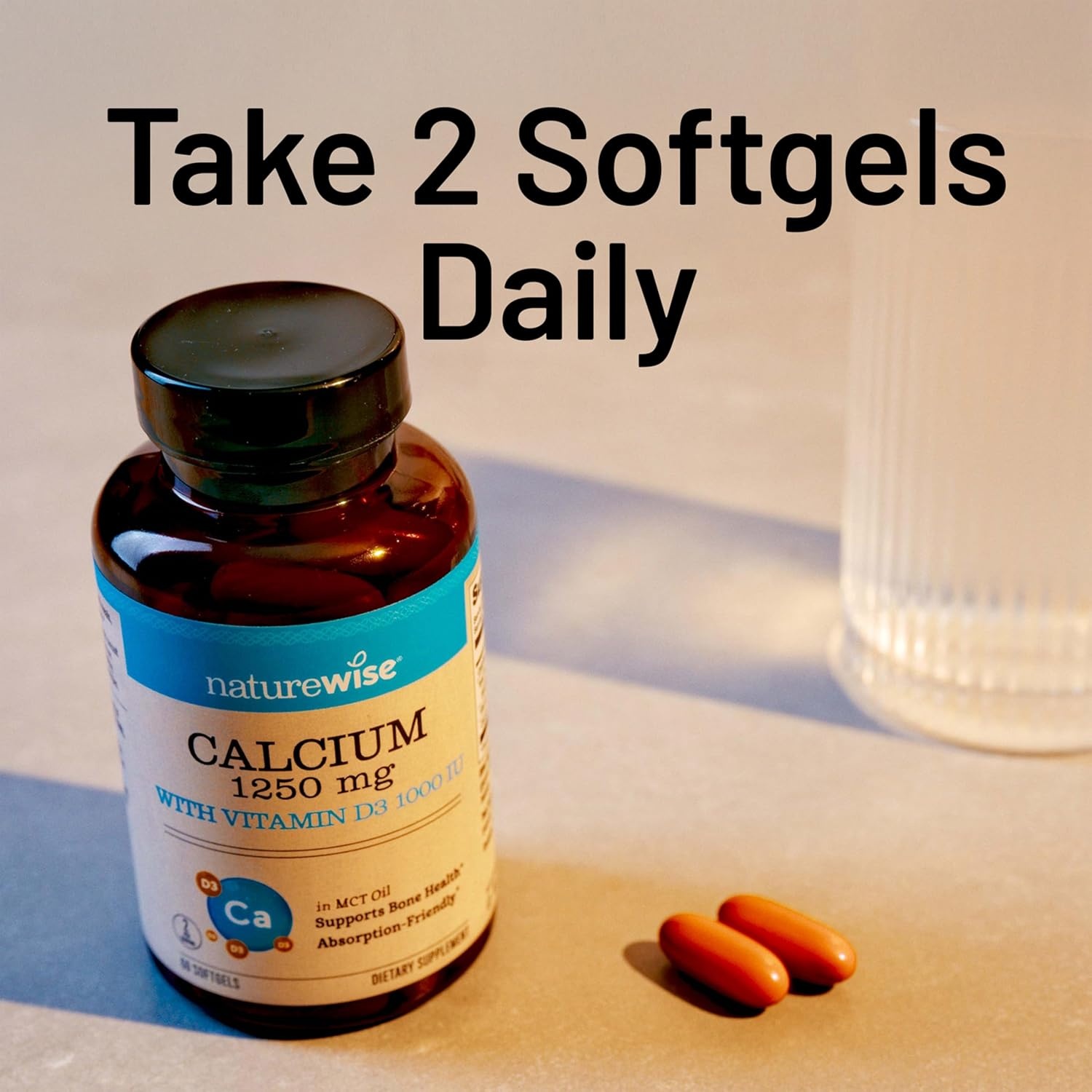 image:imageNatureWise HighPurity AllNatural Calcium 1250mg Vitamin D3 1000IU Organic MCT Coconut Oil Pregnancy Safe NonGMO Absorption Friendly Gluten Free 60 Softgels30Day SupplyUnflavored