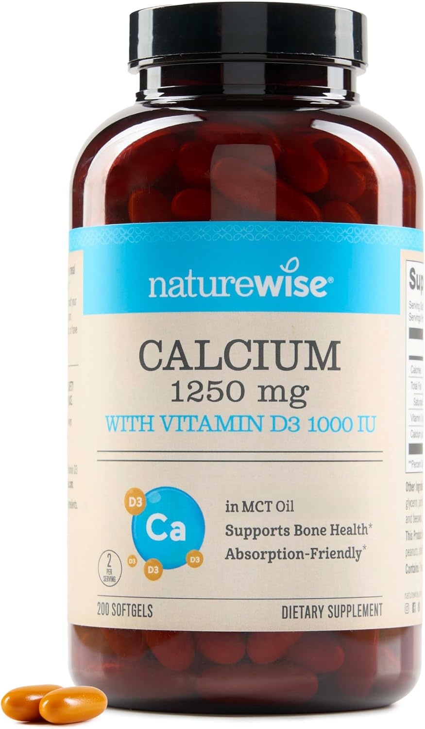 image:imageNatureWise HighPurity AllNatural Calcium 1250mg Vitamin D3 1000IU Organic MCT Coconut Oil Pregnancy Safe NonGMO Absorption Friendly Gluten Free 60 Softgels30Day SupplyUnflavored