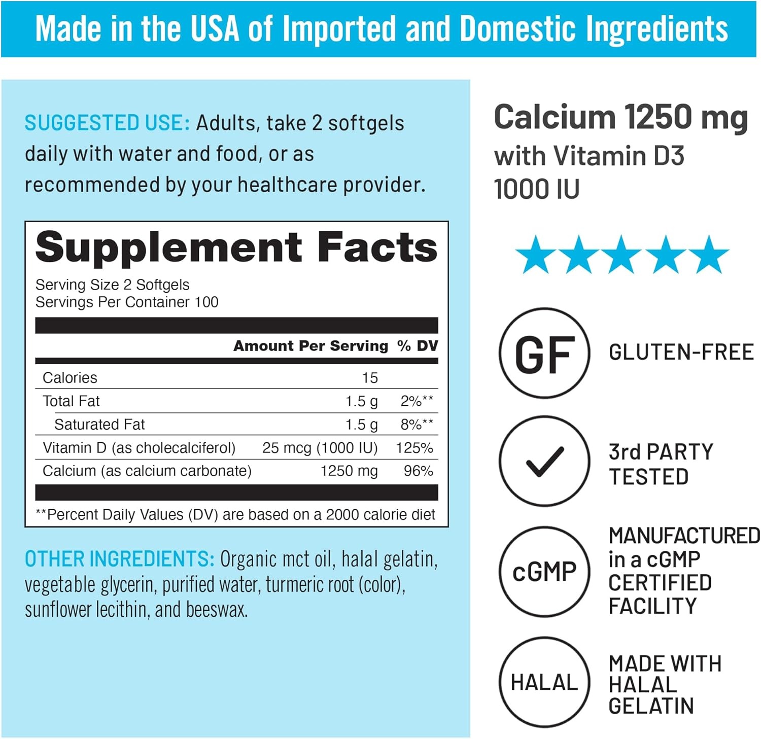 image:imageNatureWise HighPurity AllNatural Calcium 1250mg Vitamin D3 1000IU Organic MCT Coconut Oil Pregnancy Safe NonGMO Absorption Friendly Gluten Free 60 Softgels30Day SupplyUnflavored