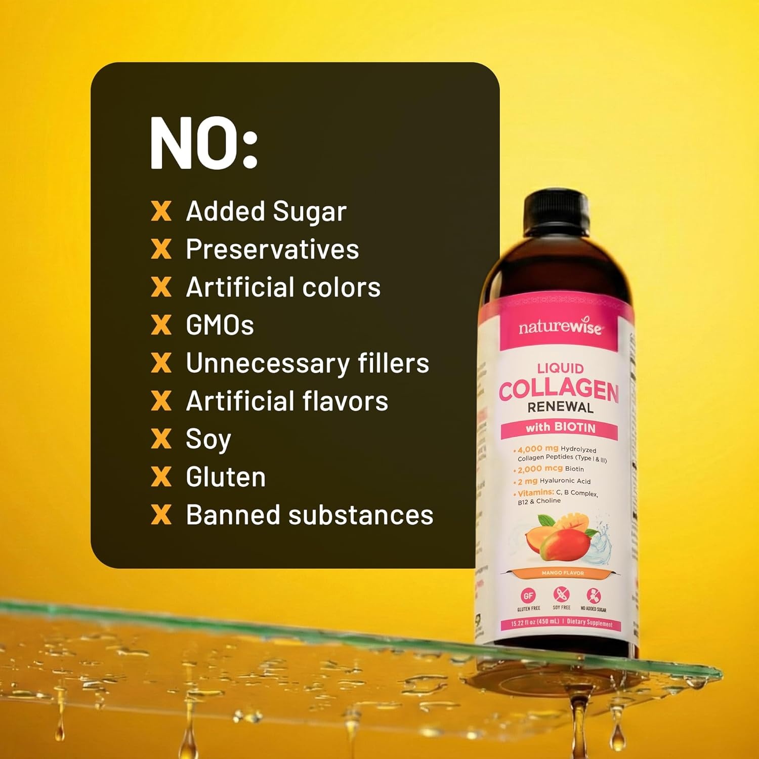 image:imageNatureWise Hydrolyzed Liquid Collagen for Women amp Men 4000mg Multi Collagen Peptides Biotin Vitamin C Vitamin B Complex amp Hyaluronic Acid Mixed Berry 1522 fl oz45 Day SupplyMango