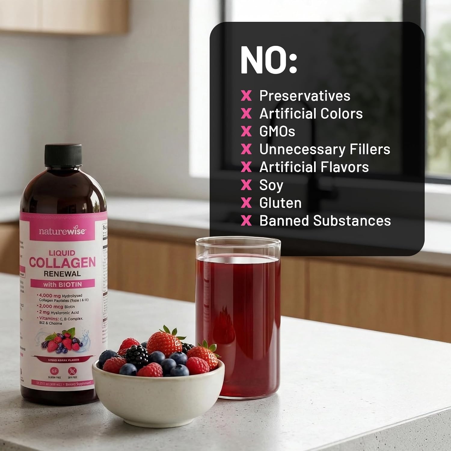 image:imageNatureWise Hydrolyzed Liquid Collagen for Women amp Men 4000mg Multi Collagen Peptides Biotin Vitamin C Vitamin B Complex amp Hyaluronic Acid Mixed Berry 1522 fl oz45 Day SupplyMixed Berry