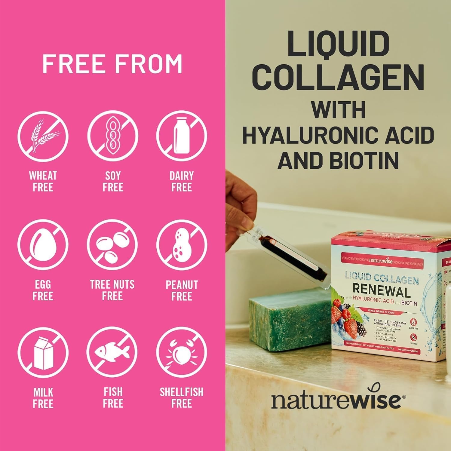 image:imageNatureWise Hydrolyzed Liquid Collagen for Women amp Men 4000mg Multi Collagen Peptides Biotin Vitamin C Vitamin B Complex amp Hyaluronic Acid Mixed Berry 1522 fl oz45 Day SupplyMixed Berry