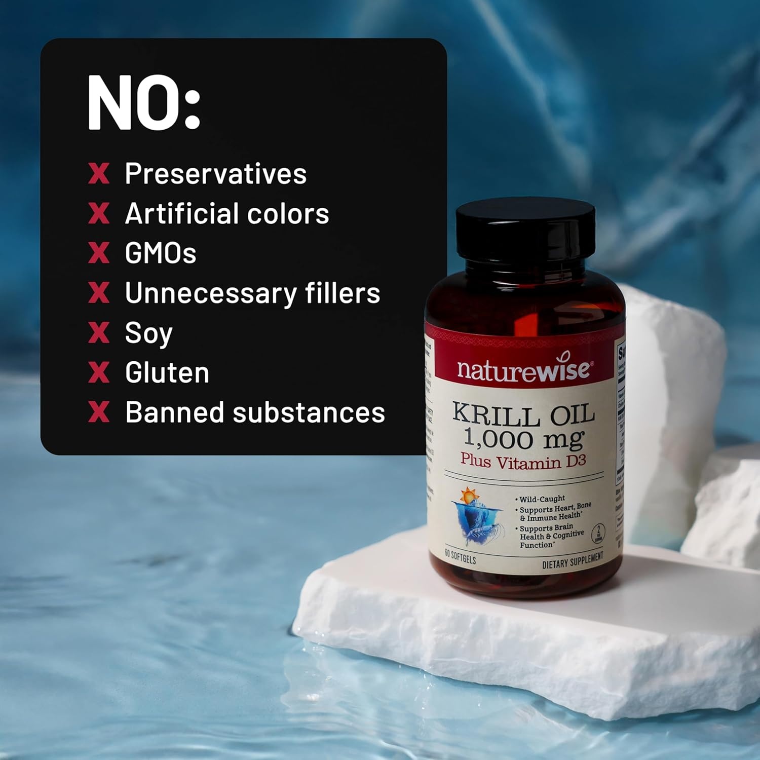 image:imageNatureWise Krill Oil 1000 mg Vitamin D3 6000 IU SUPERBAboost Concentrated Antarctic Krill Oil Omega3 EPA amp DHA Phospholipids amp Astaxanthin NonGMO 60 Softgels30 Day Supply