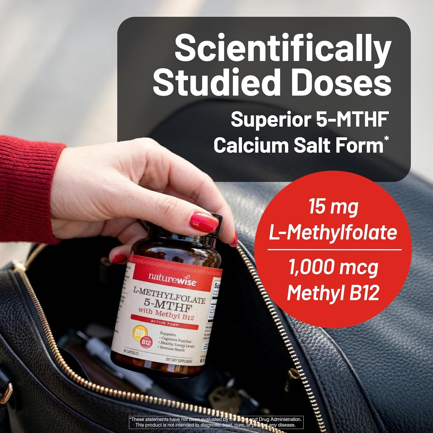 image:imageNatureWise L Methylfolate 15mg B12 LMethylfolate 15mg B12 Methylcobalamin 1000 mcg Active 5MTHF Form Supports Mood amp Energy Vegan NonGMO USA Manufactured 60 Capsules 60Day Supply