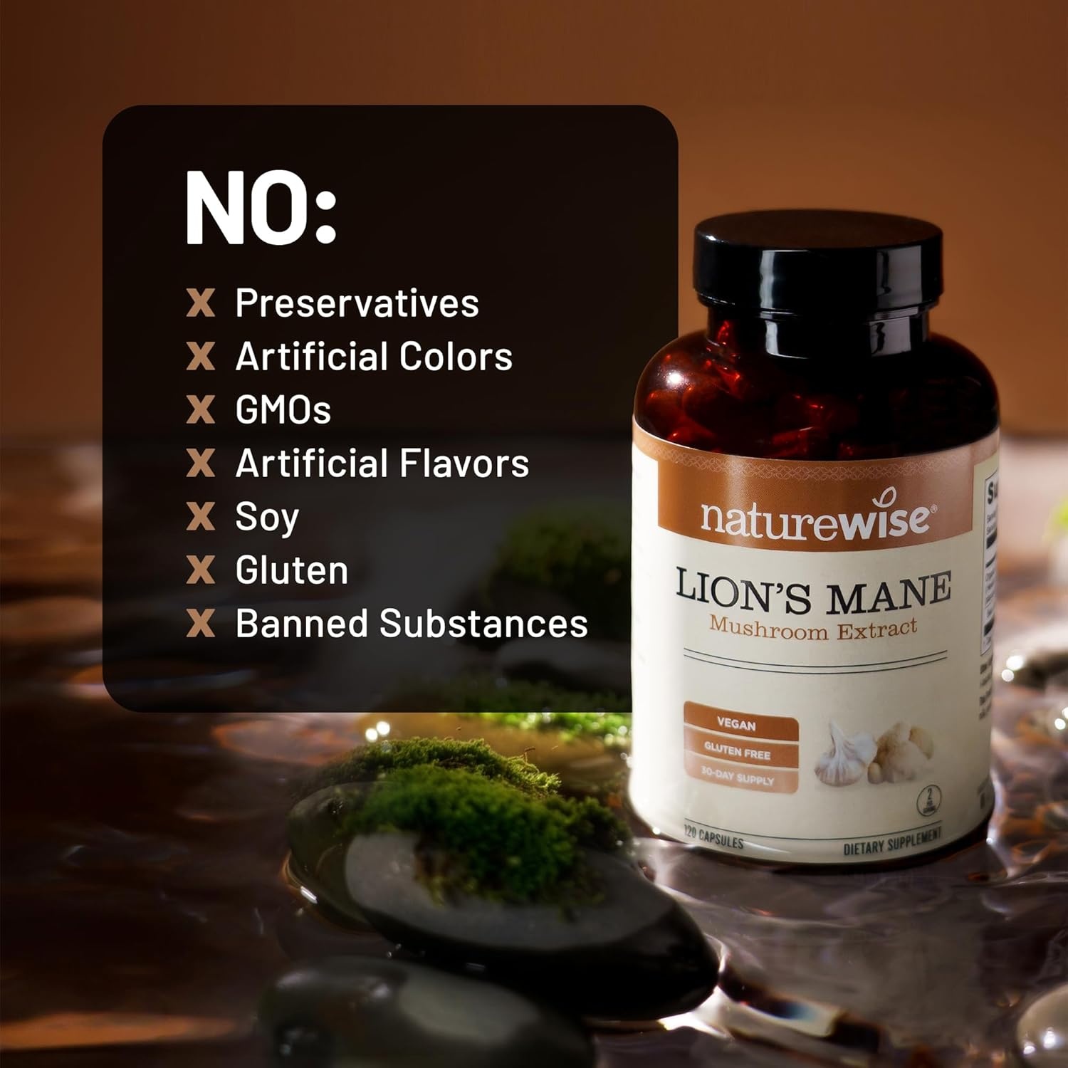 image:imageNatureWise Lions Mane Mushroom Supplement Organic Lions Mane Mushroom Extract 1200mg 360mg Beta Glucans Cognition amp Brain Support Vegan NonGMO USA Manufactured 120 Capsules60 Day Supply