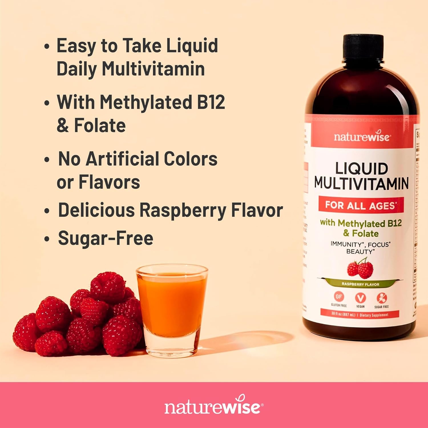 image:imageNatureWise Liquid Multivitamin for Women Men of All Ages Sugar Free Vegan Vitamins for Energy Levels Beauty Immune Health with Methylated B12 amp Folate NonGMO 30 fl oz887 mL