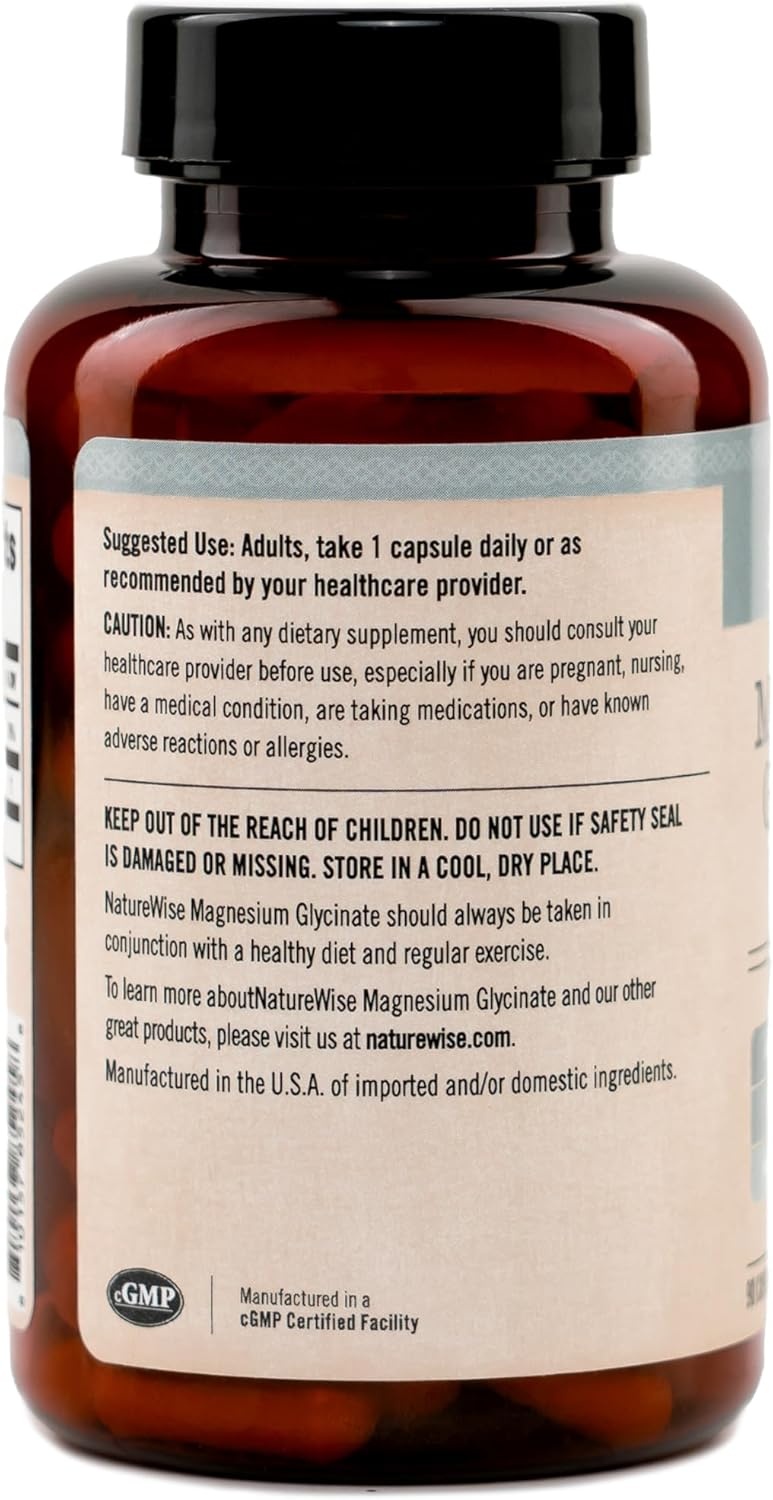image:imageNatureWise Magnesium Glycinate 400 mg High Absorption Chelated Magnesium Glycinate for Sleep Relaxation Muscle amp Bones Gentle on Stomach Vegan NonGMO 90 Capsules90Day SupplyUnflavored