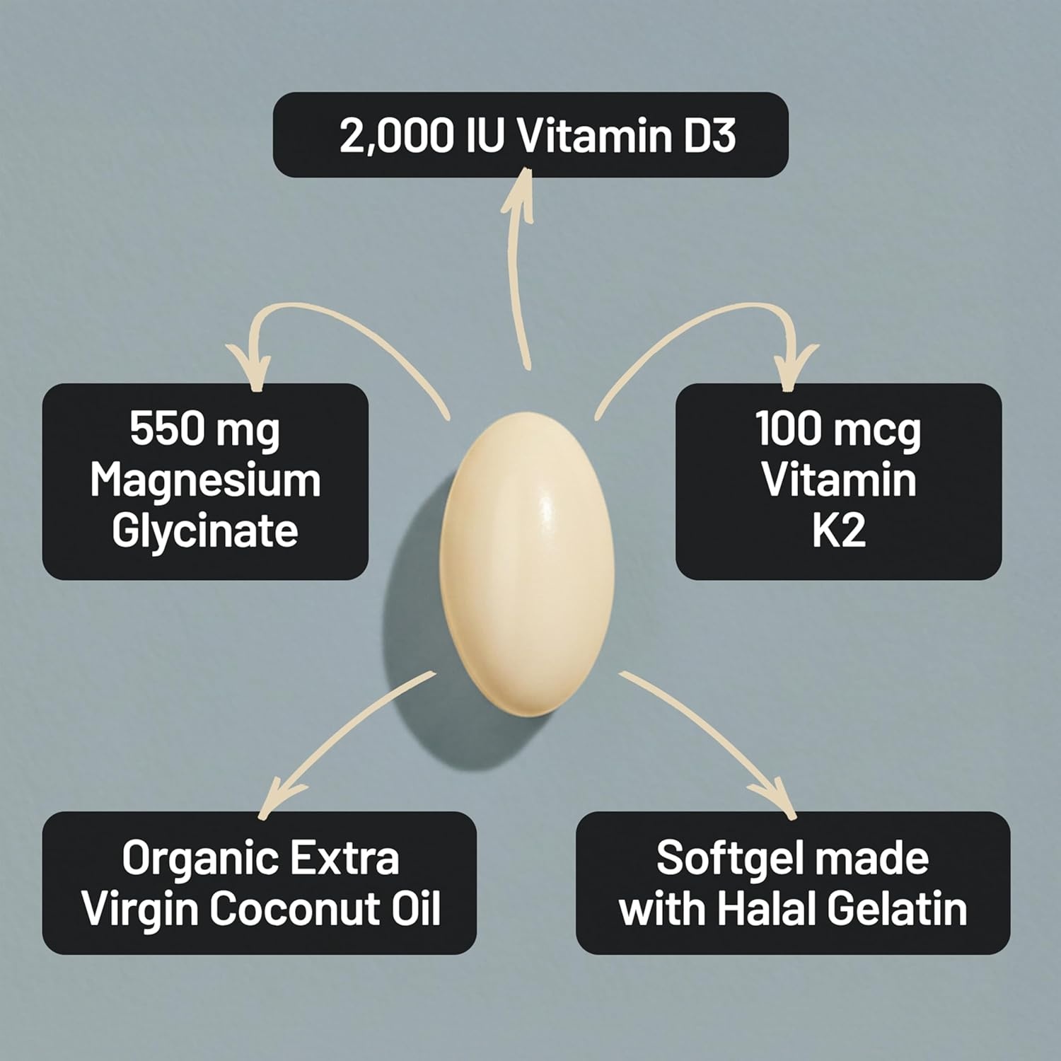 image:imageNatureWise Magnesium Glycinate 550mg 2000 IU Vitamin D3 K2 100 mcg D3 K2 Magnesium Supplement Chelated for High Absorption Bone Support NonGMO USA Manufactured 30Day Supply2000IU