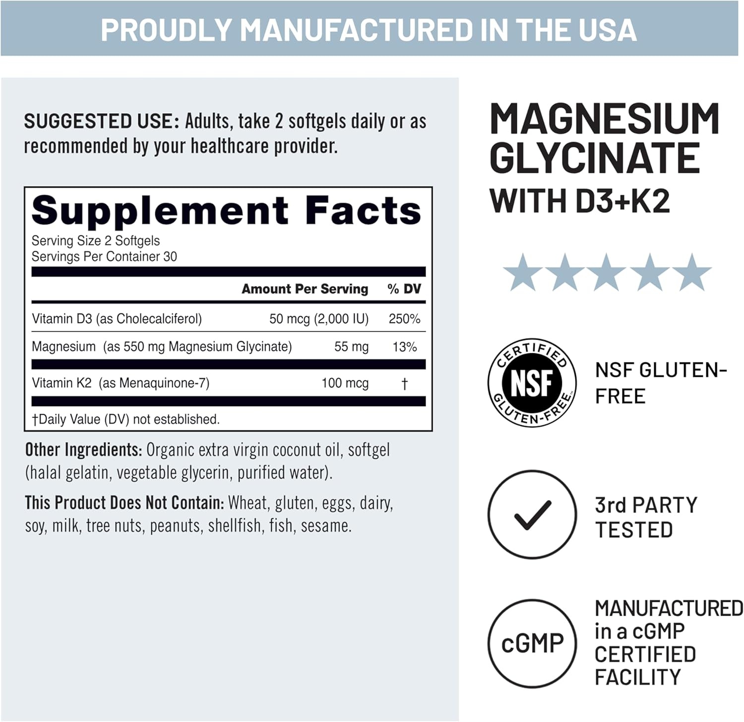 image:imageNatureWise Magnesium Glycinate 550mg 2000 IU Vitamin D3 K2 100 mcg D3 K2 Magnesium Supplement Chelated for High Absorption Bone Support NonGMO USA Manufactured 30Day Supply2000IU