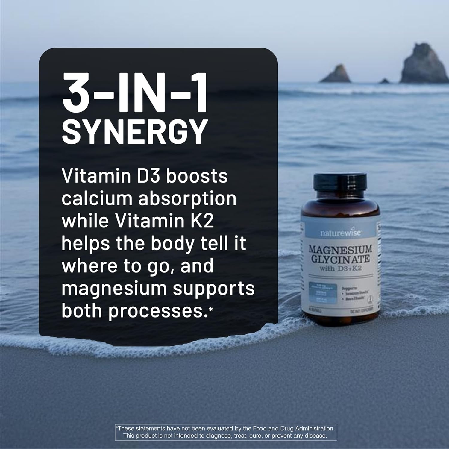 image:imageNatureWise Magnesium Glycinate 550mg 2000 IU Vitamin D3 K2 100 mcg D3 K2 Magnesium Supplement Chelated for High Absorption Bone Support NonGMO USA Manufactured 30Day Supply2000IU