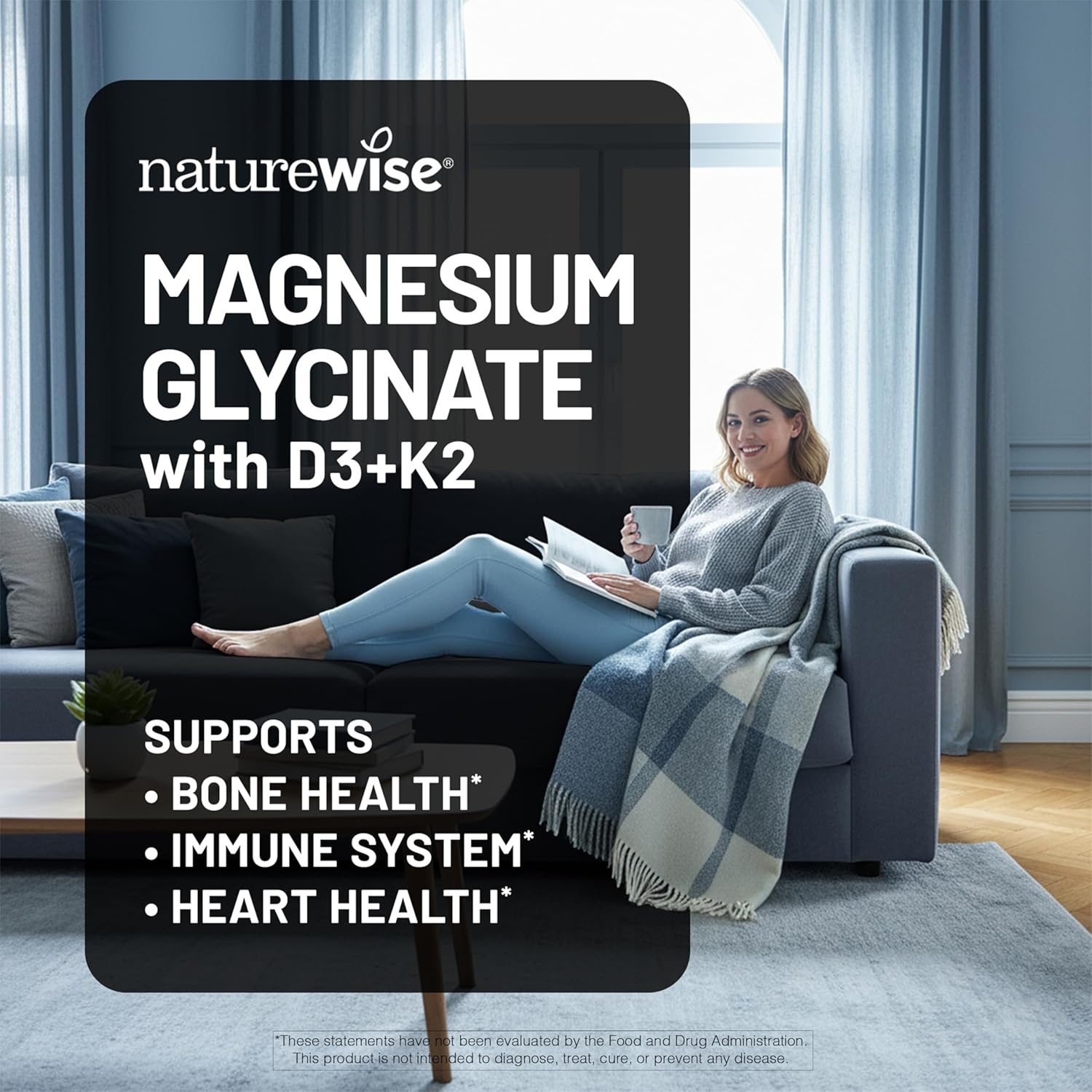 image:imageNatureWise Magnesium Glycinate 550mg 2000 IU Vitamin D3 K2 100 mcg D3 K2 Magnesium Supplement Chelated for High Absorption Bone Support NonGMO USA Manufactured 30Day Supply2000IU